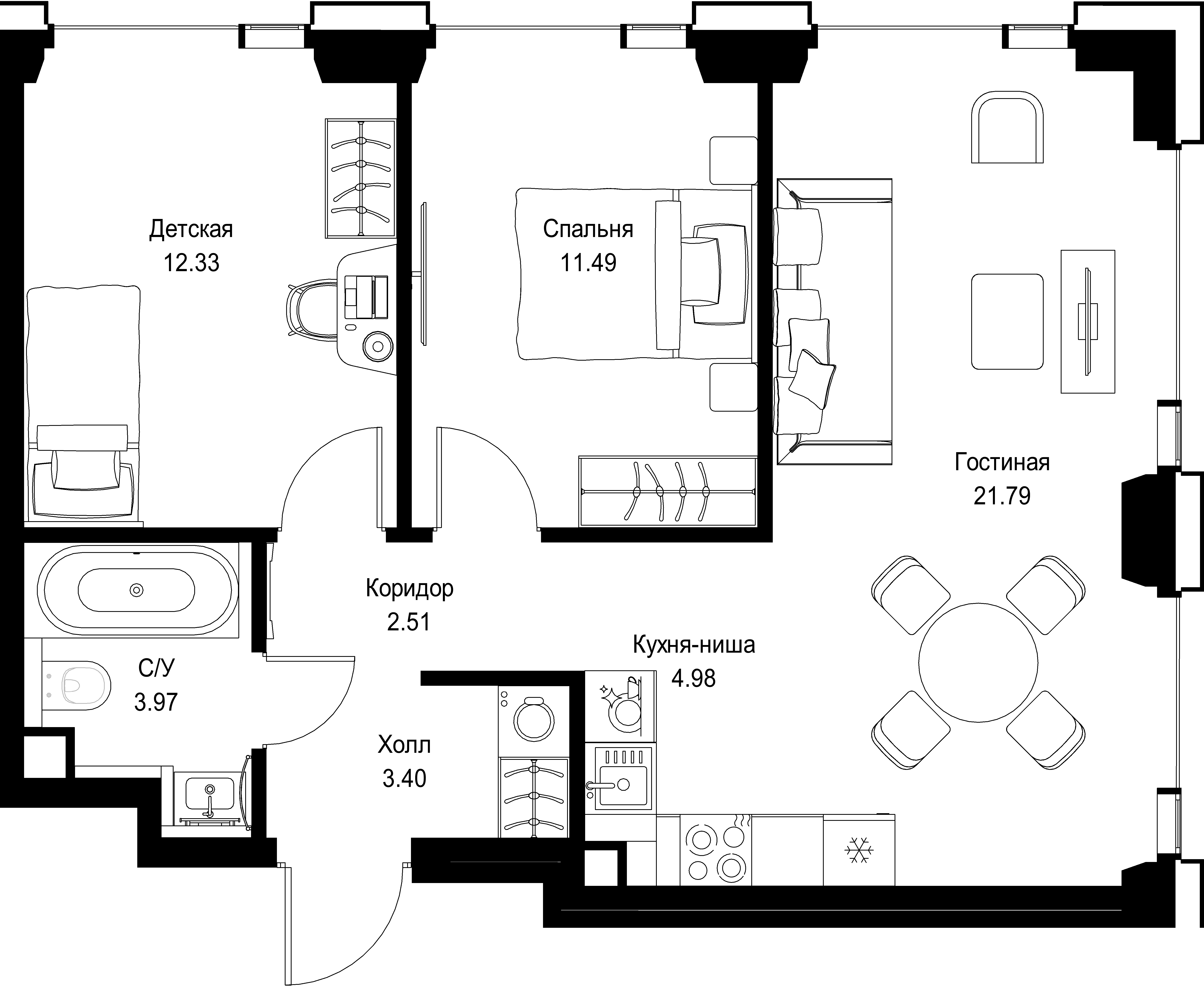 2-комнатная, 60,47 м² — 28 783 720 ₽