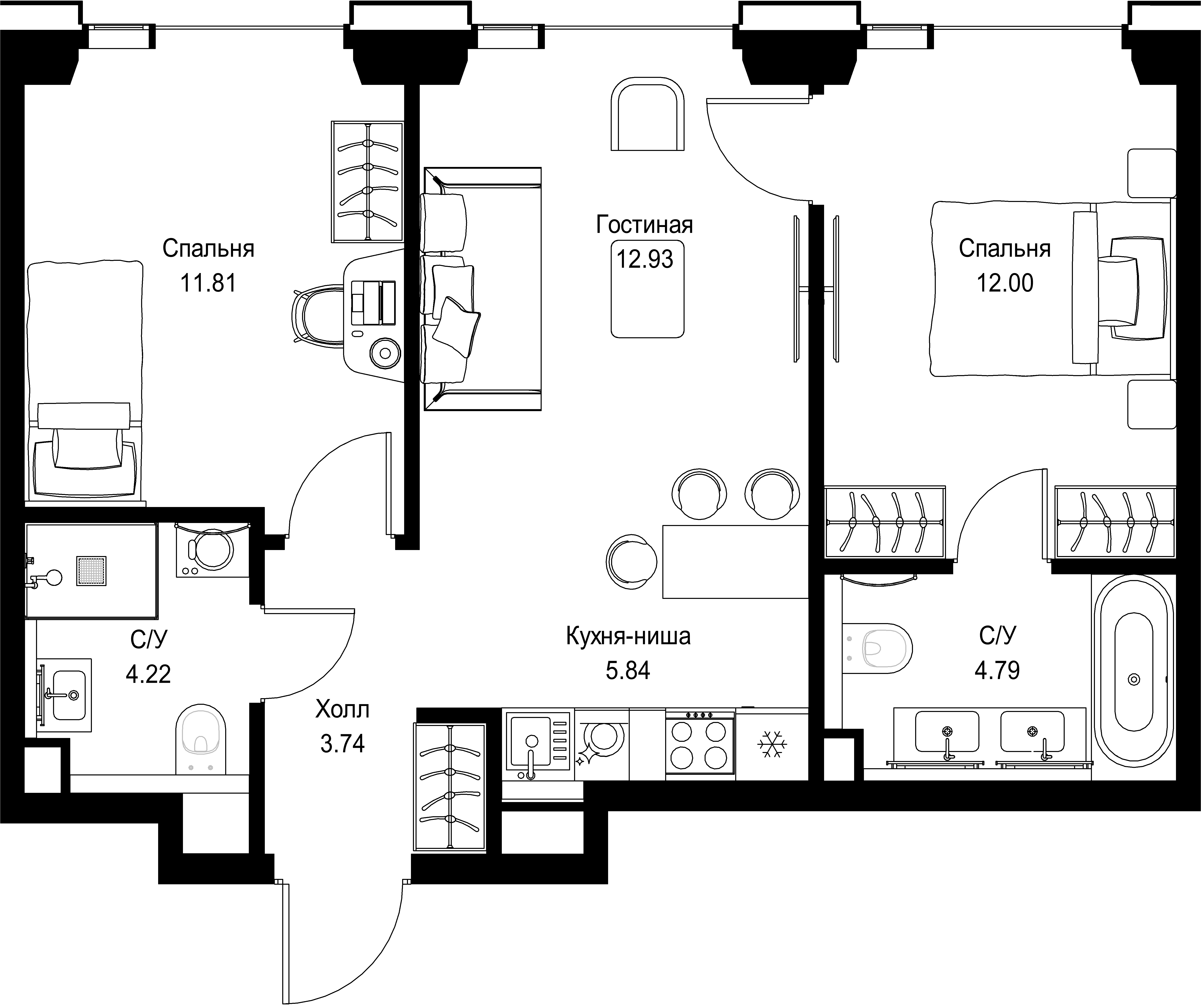 2-комнатная, 55,33 м² — 27 842 056 ₽