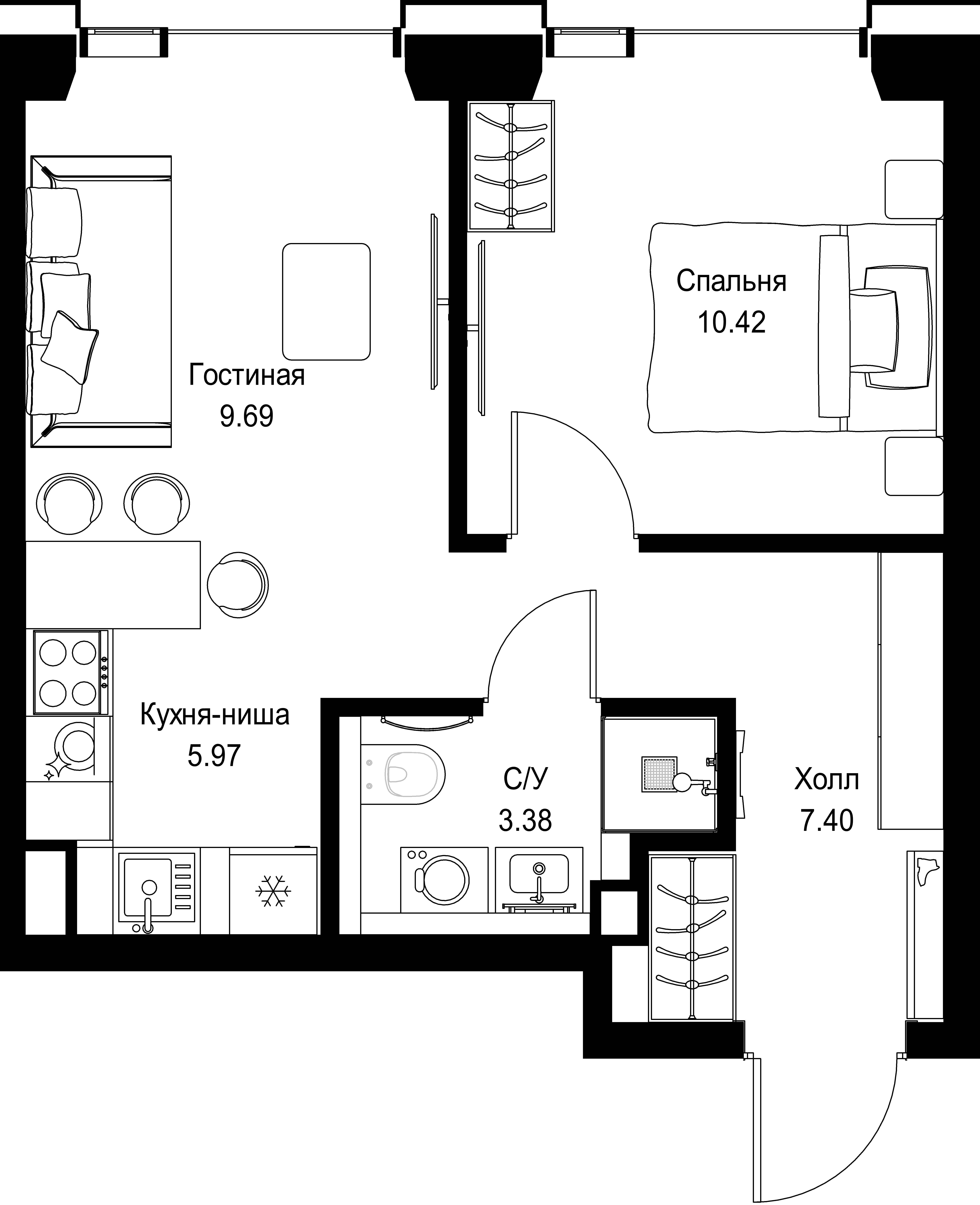 1-комнатная, 36,86 м² — 19 926 516 ₽