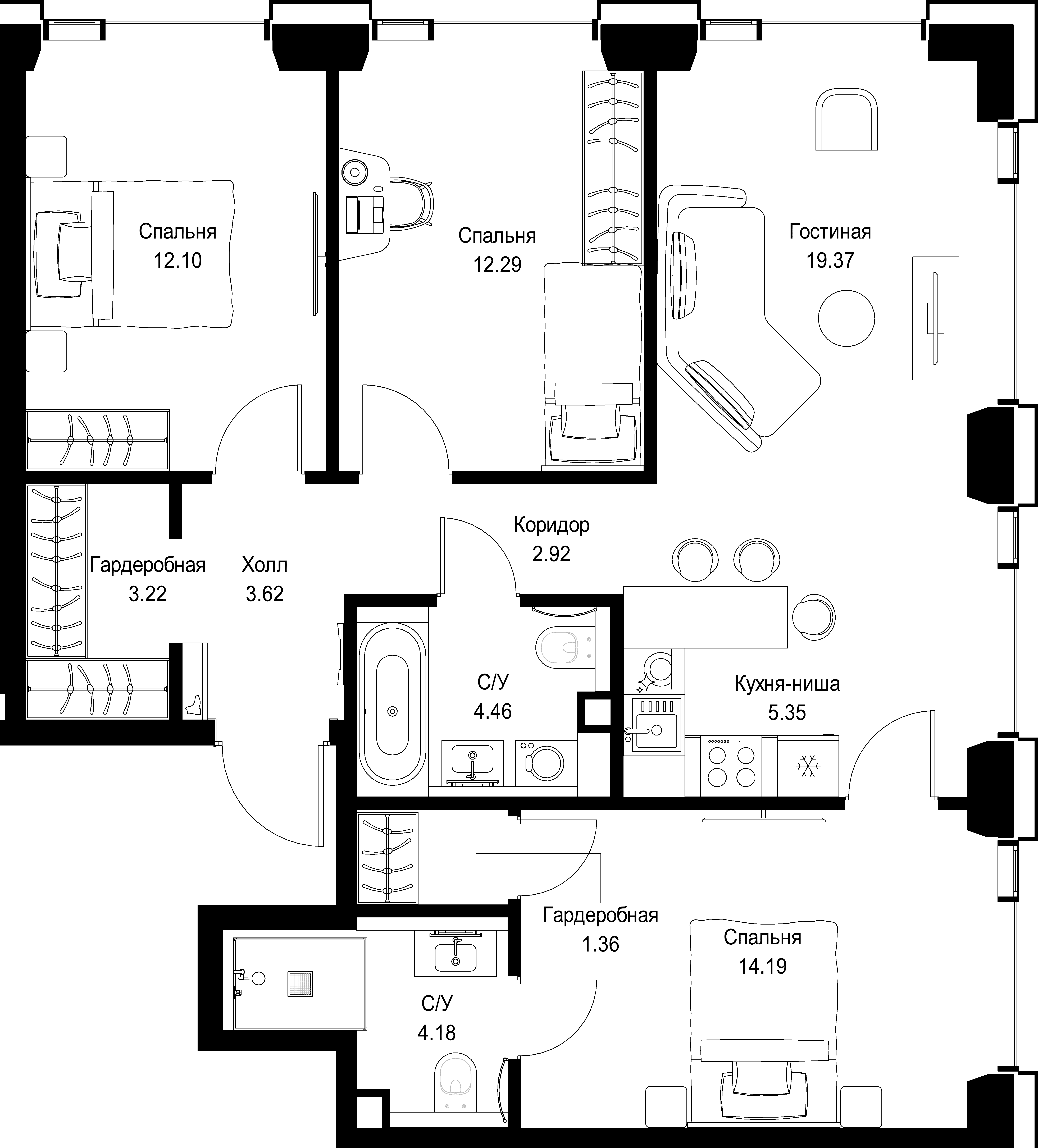 3-комнатная, 83,06 м² — 38 759 949 ₽