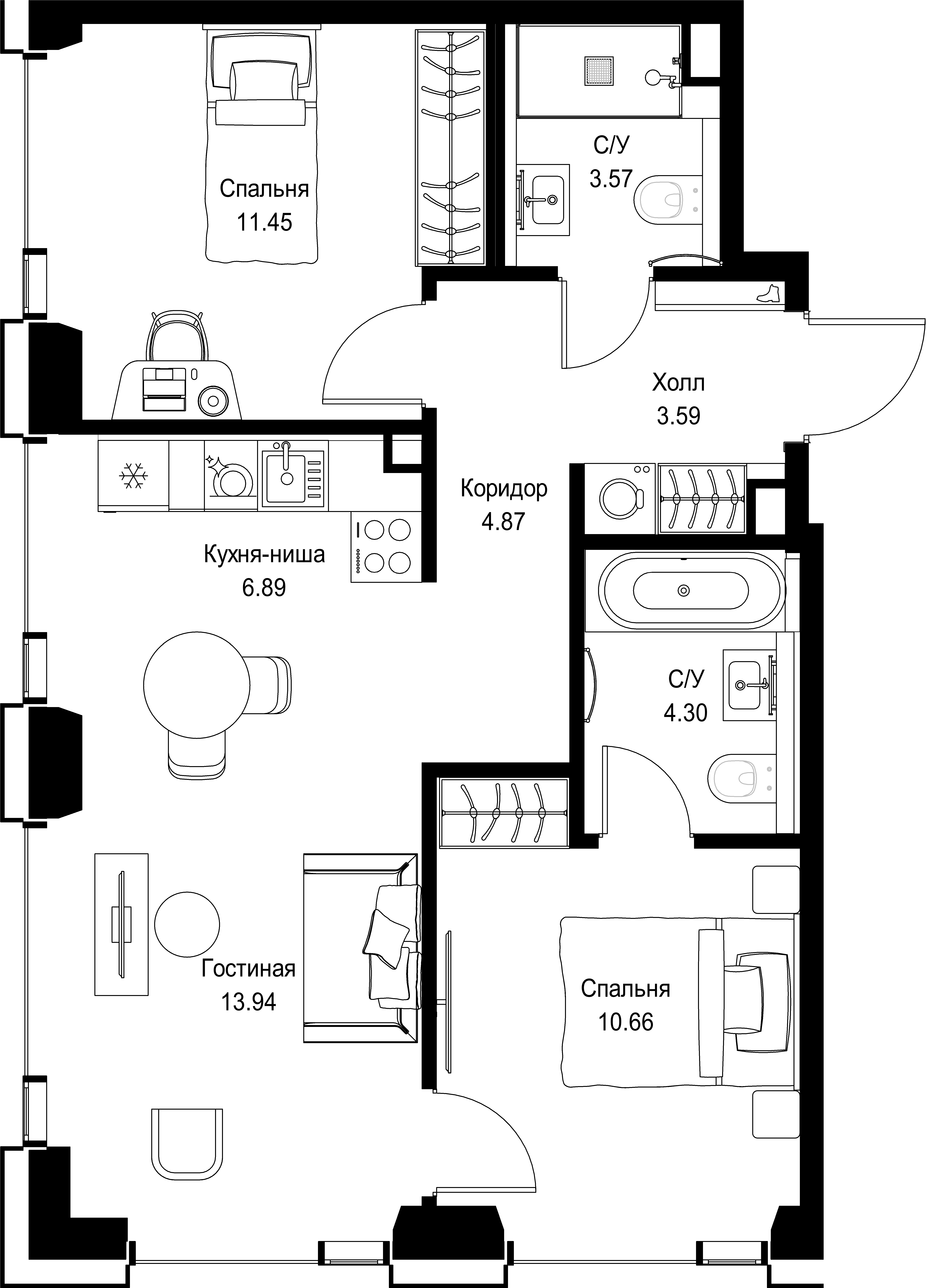 2-комнатная, 59,27 м² — 30 479 597 ₽
