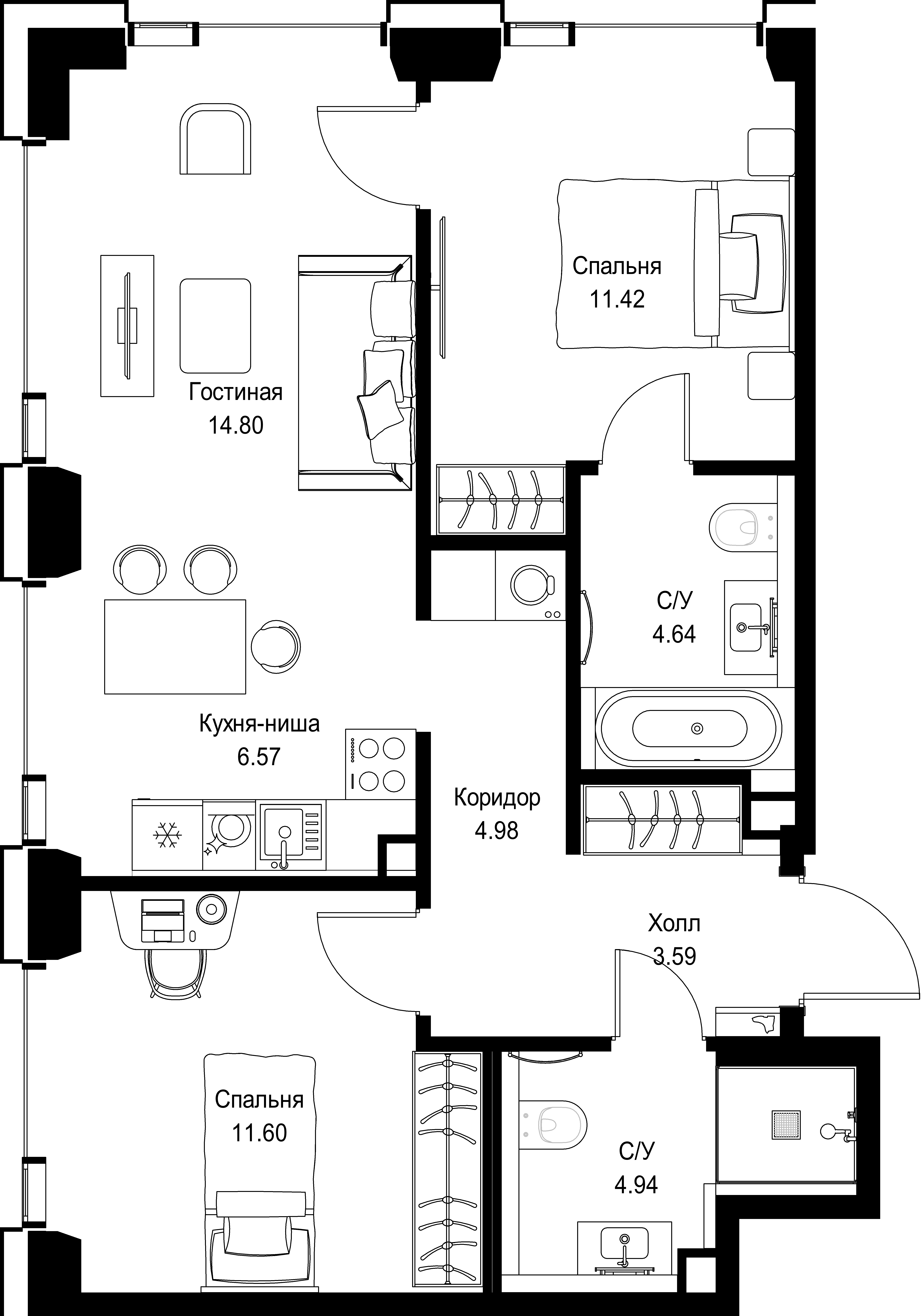 2-комнатная, 62,54 м² — 31 363 810 ₽