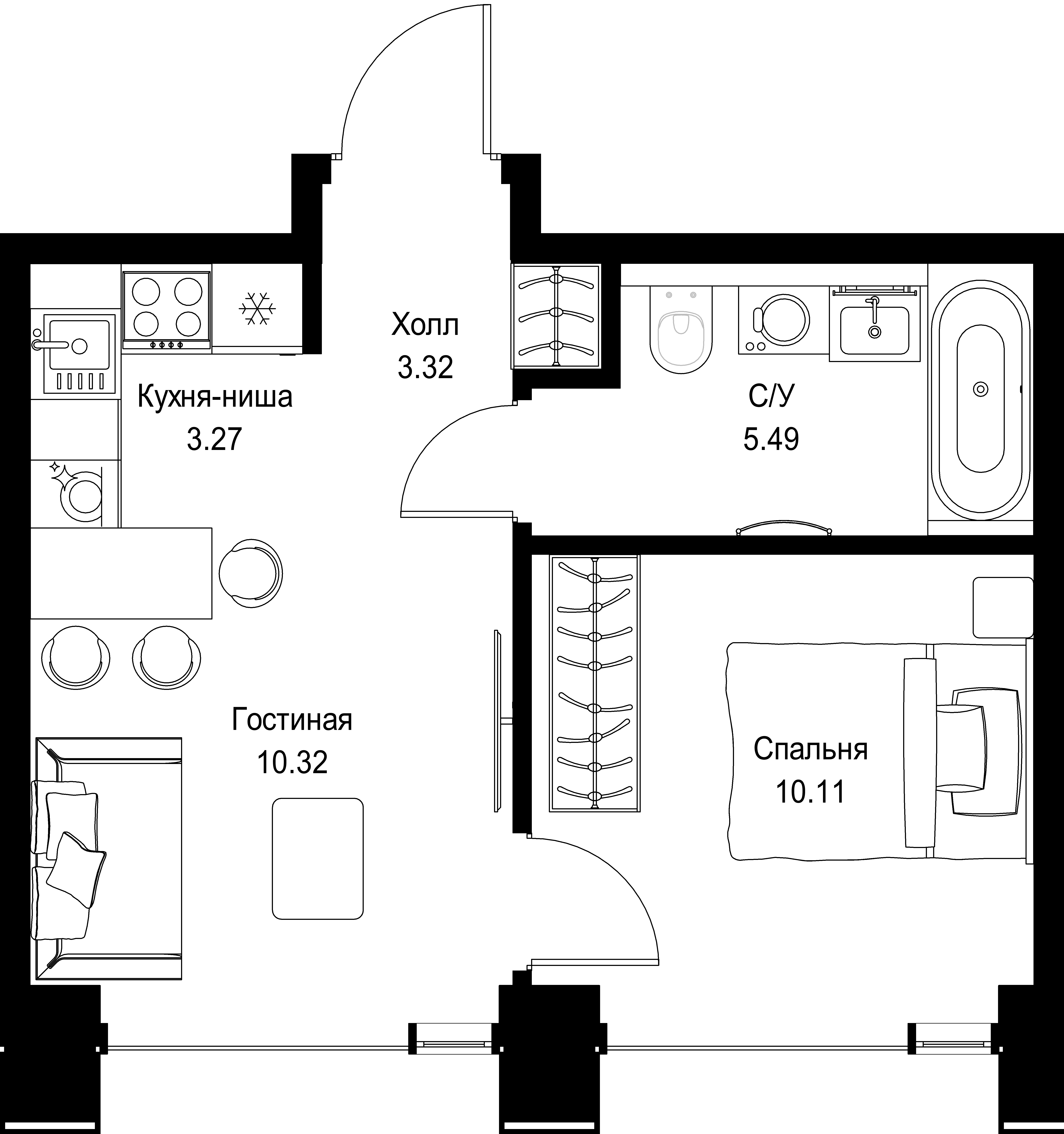 1-комнатная, 32,51 м² — 25 284 652 ₽