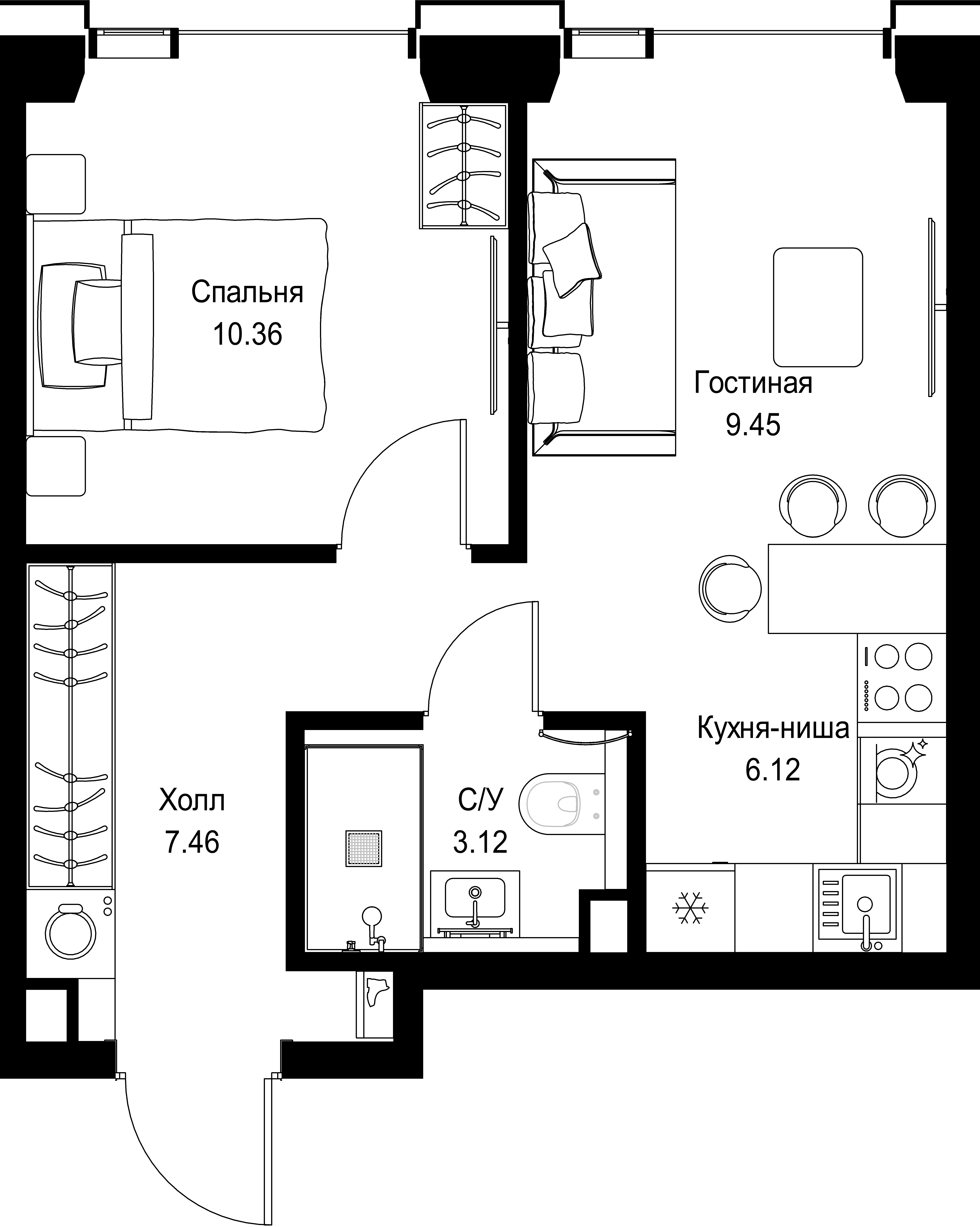 1-комнатная, 36,51 м² — 19 737 306 ₽