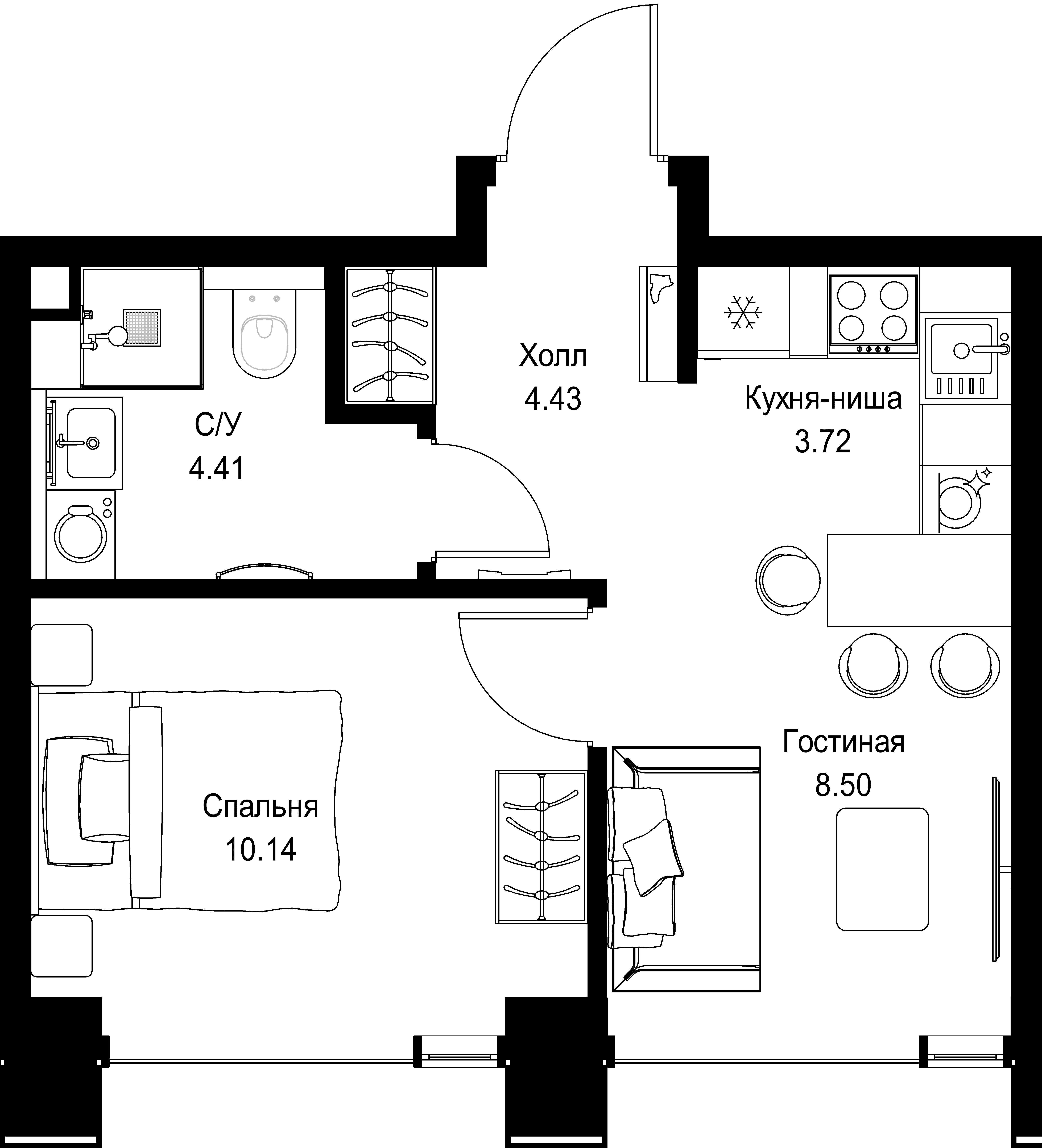 1-комнатная, 31,21 м² — 24 273 577 ₽