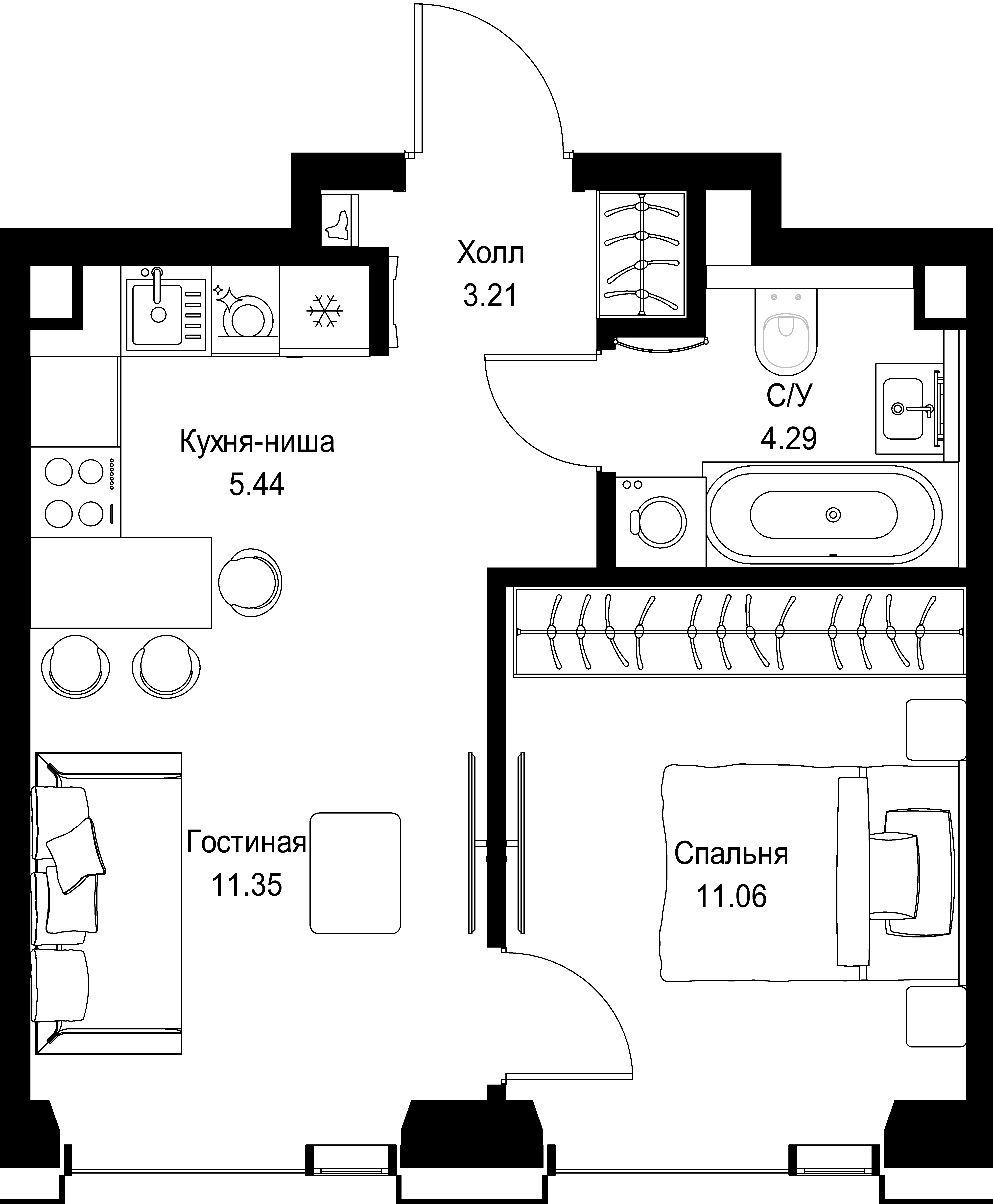1-комнатная, 35,35 м² — 20 582 537 ₽