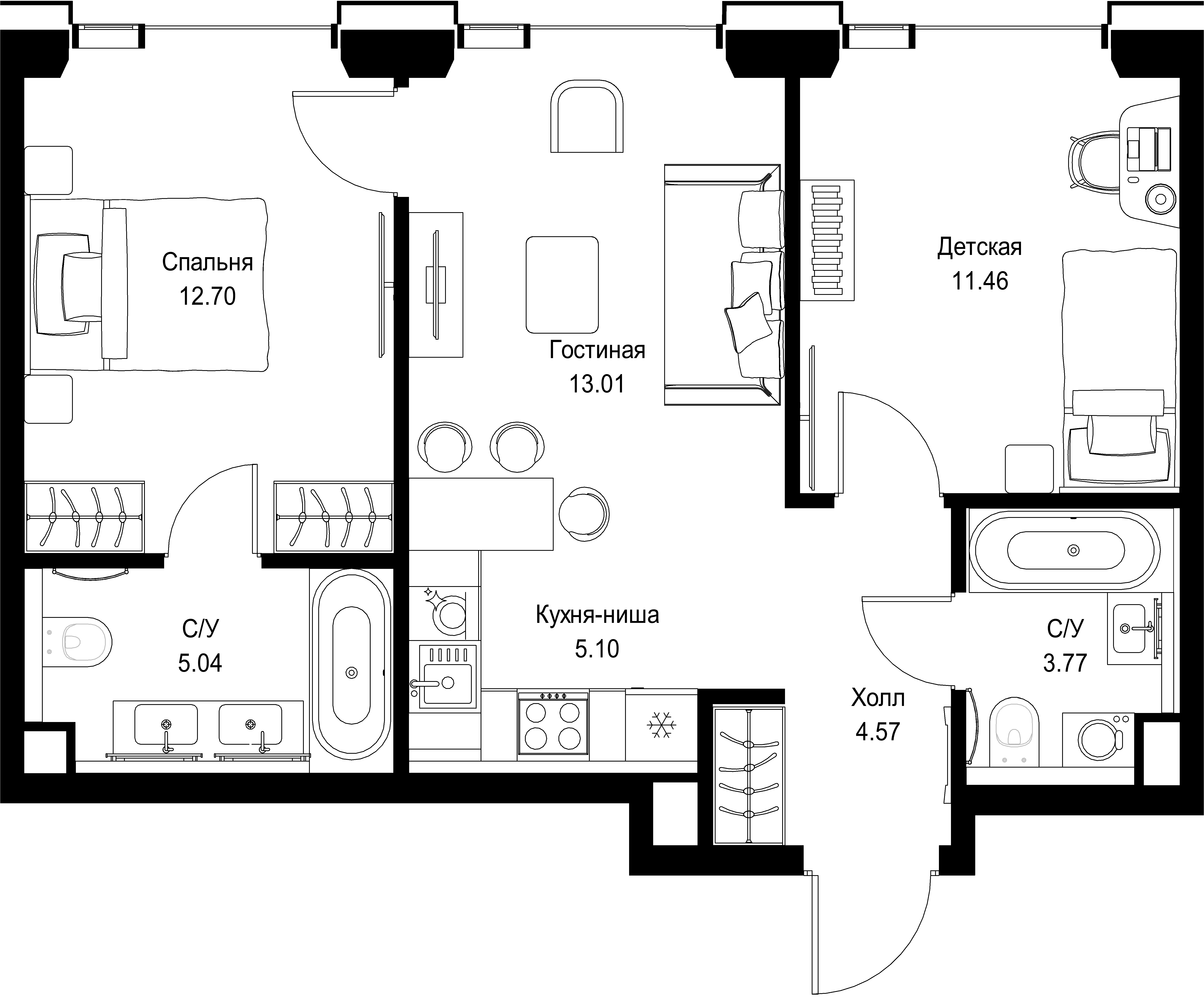 2-комнатная, 55,65 м² — 28 050 382 ₽