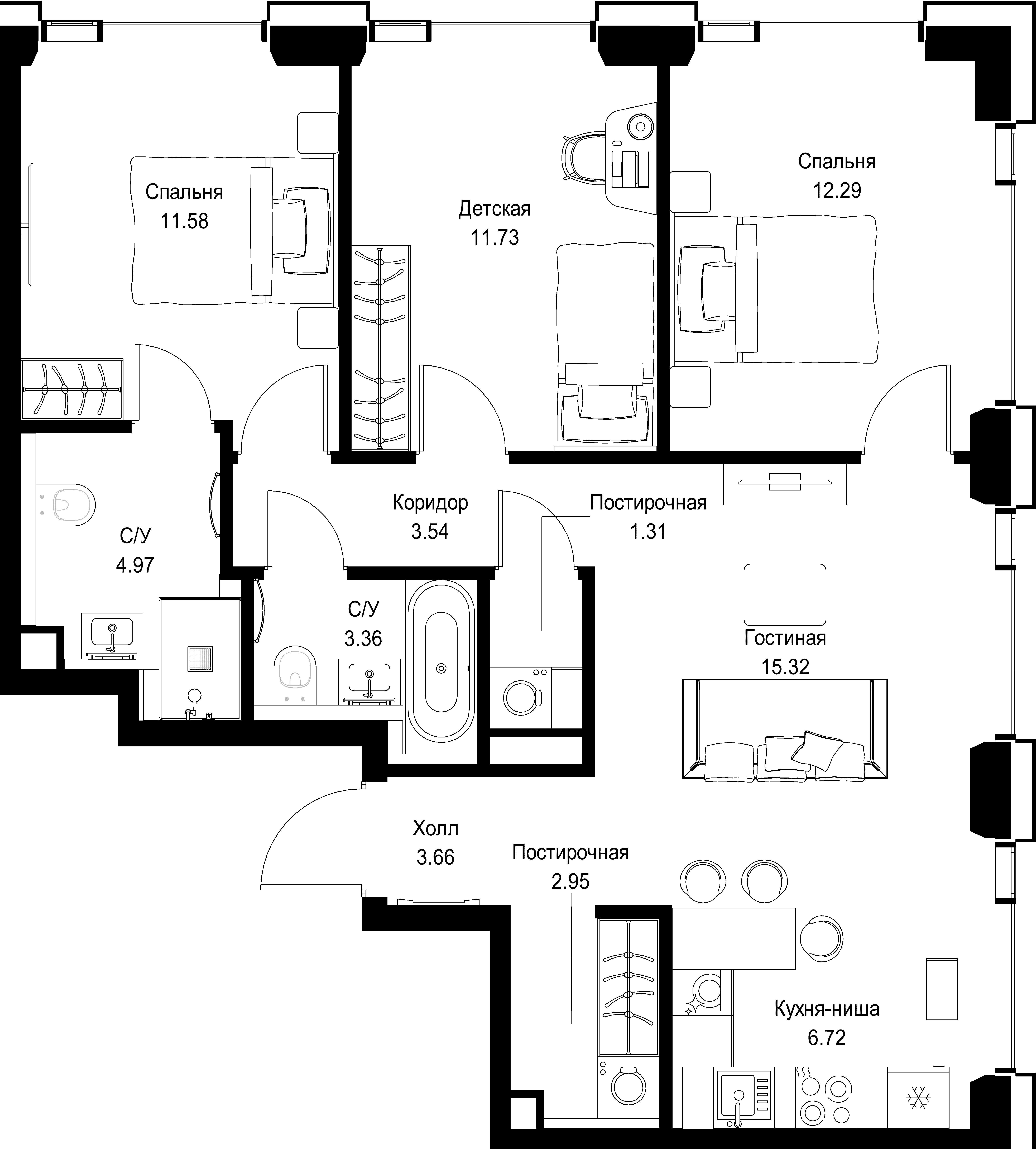 3-комнатная, 77,43 м² — 37 712 281 ₽
