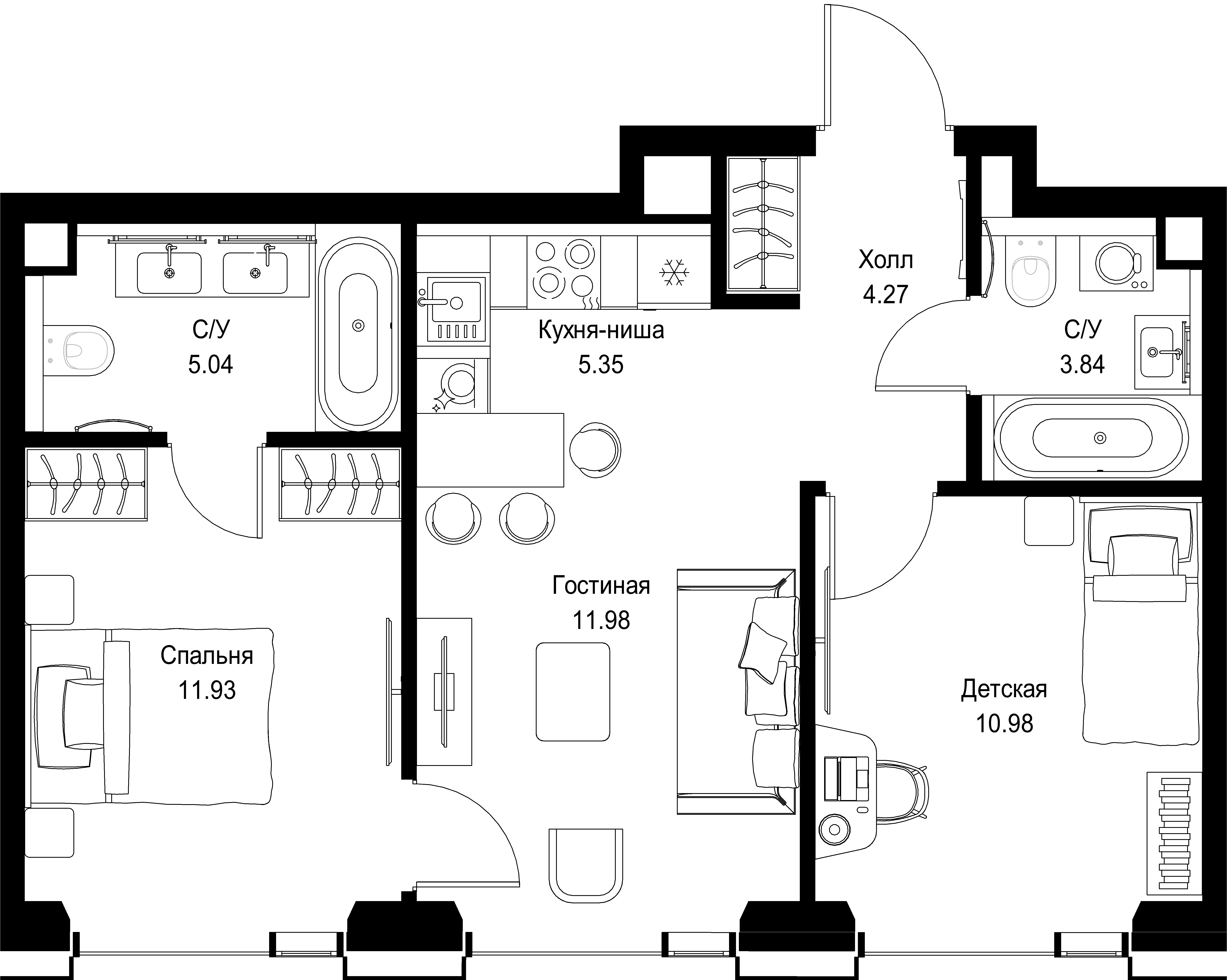 2-комнатная, 53,39 м² — 26 412 033 ₽