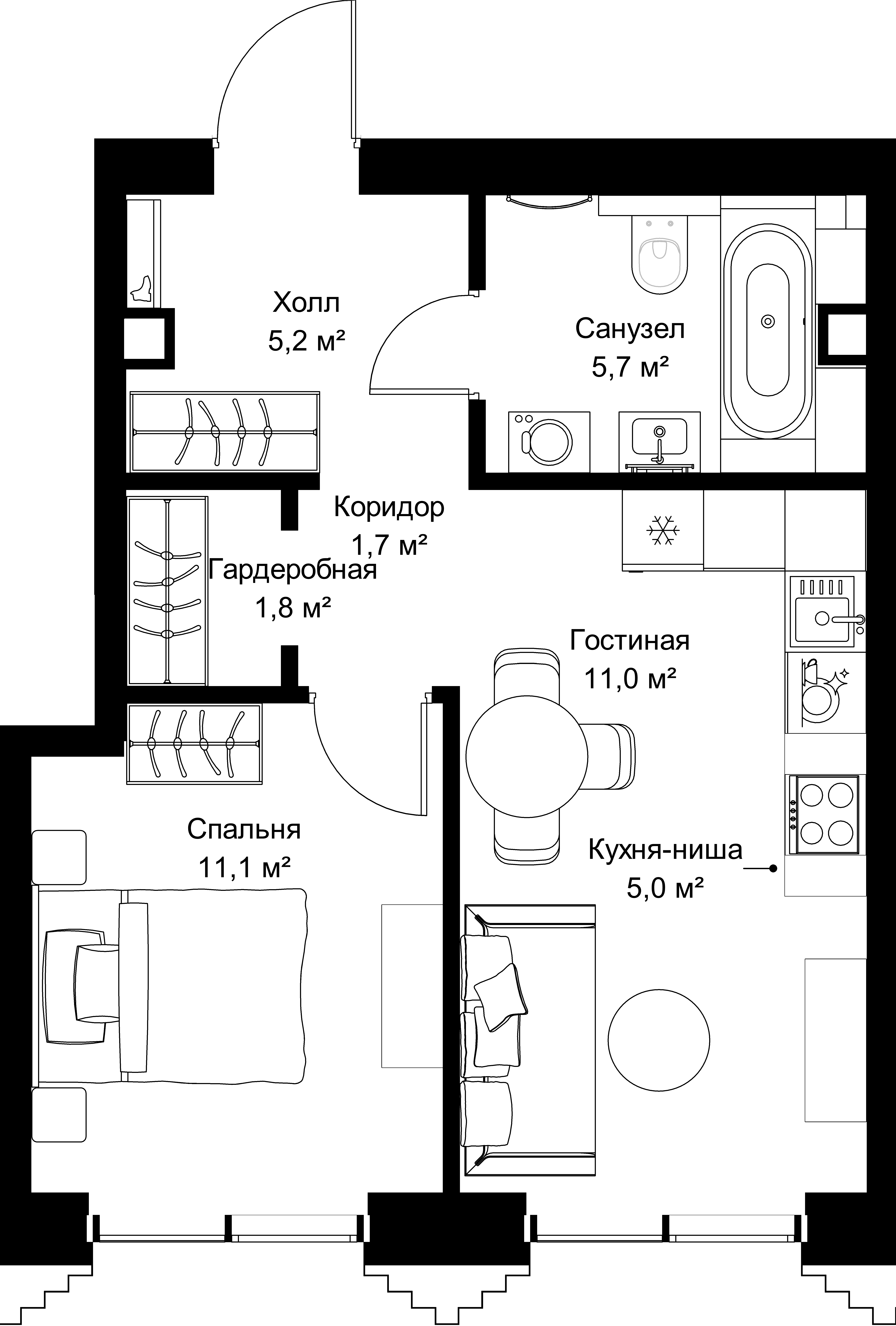 1-комнатная, 41,5 м² — 21 447 200 ₽