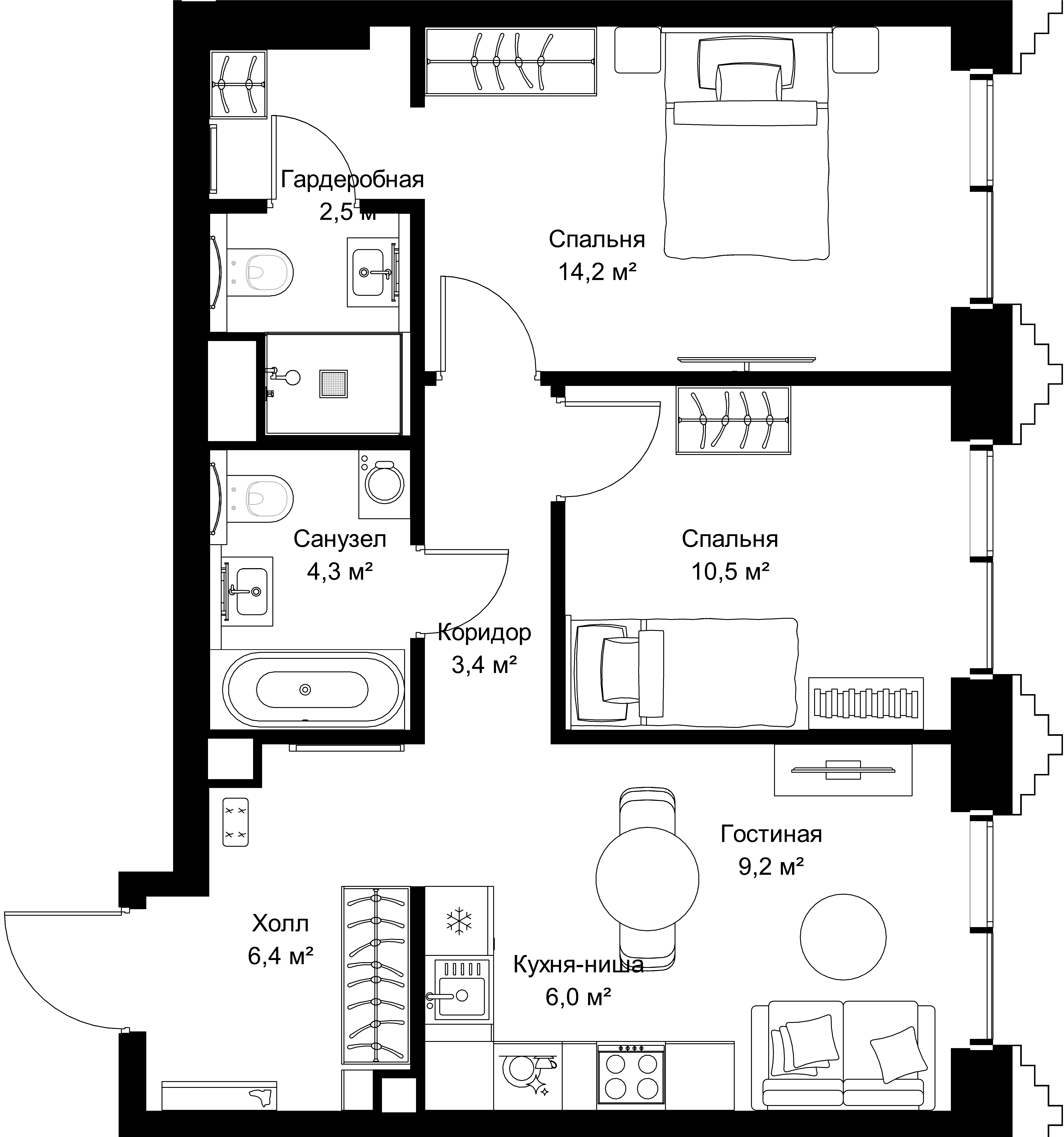 2-комнатная, 59,5 м² — 30 243 850 ₽
