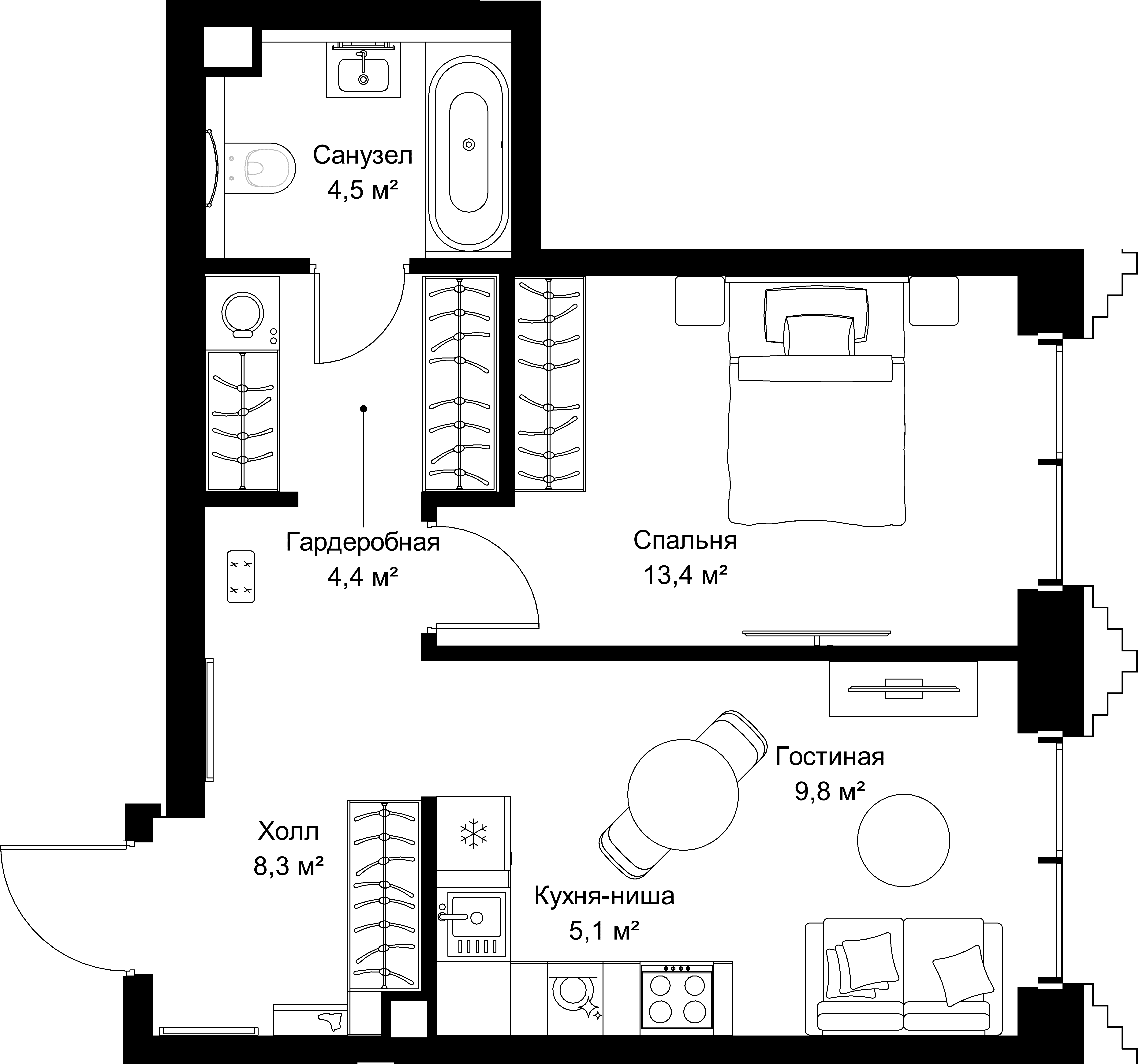 1-комнатная, 45,5 м² — 23 901 150 ₽