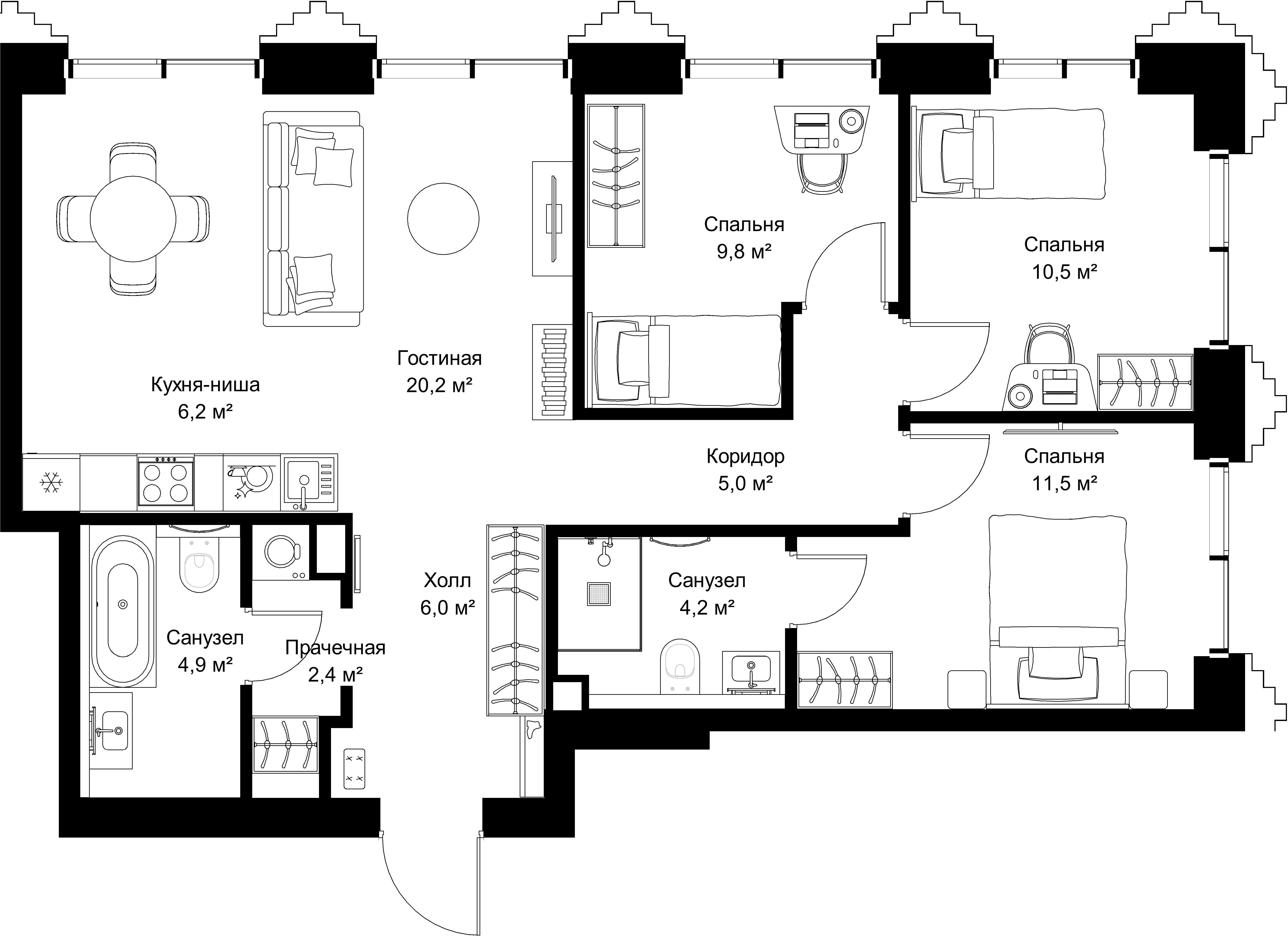 3-комнатная, 80,7 м² — 38 961 960 ₽