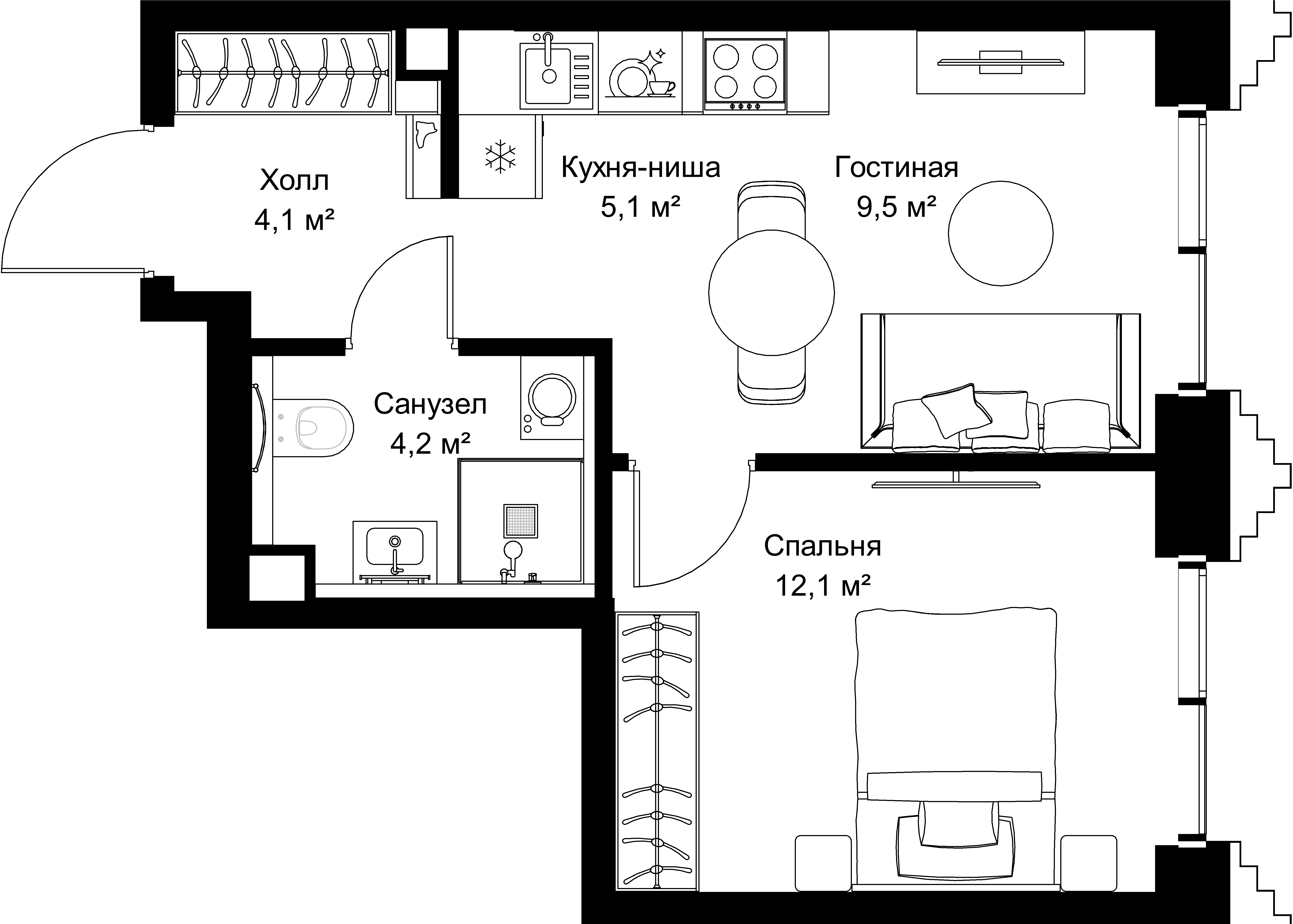 1-комнатная, 35 м² — 21 747 250 ₽