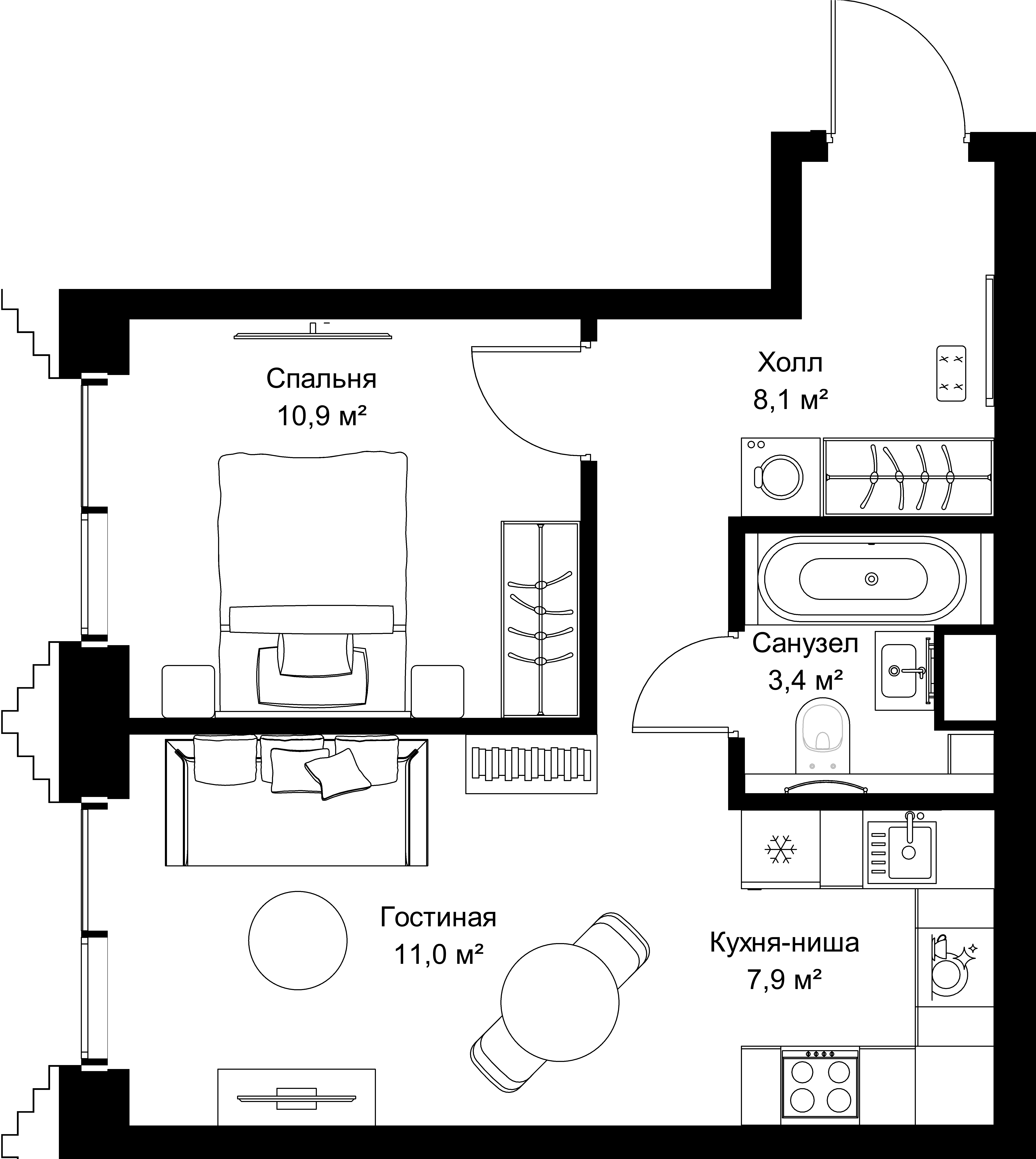 1-комнатная, 41,3 м² — 21 835 310 ₽