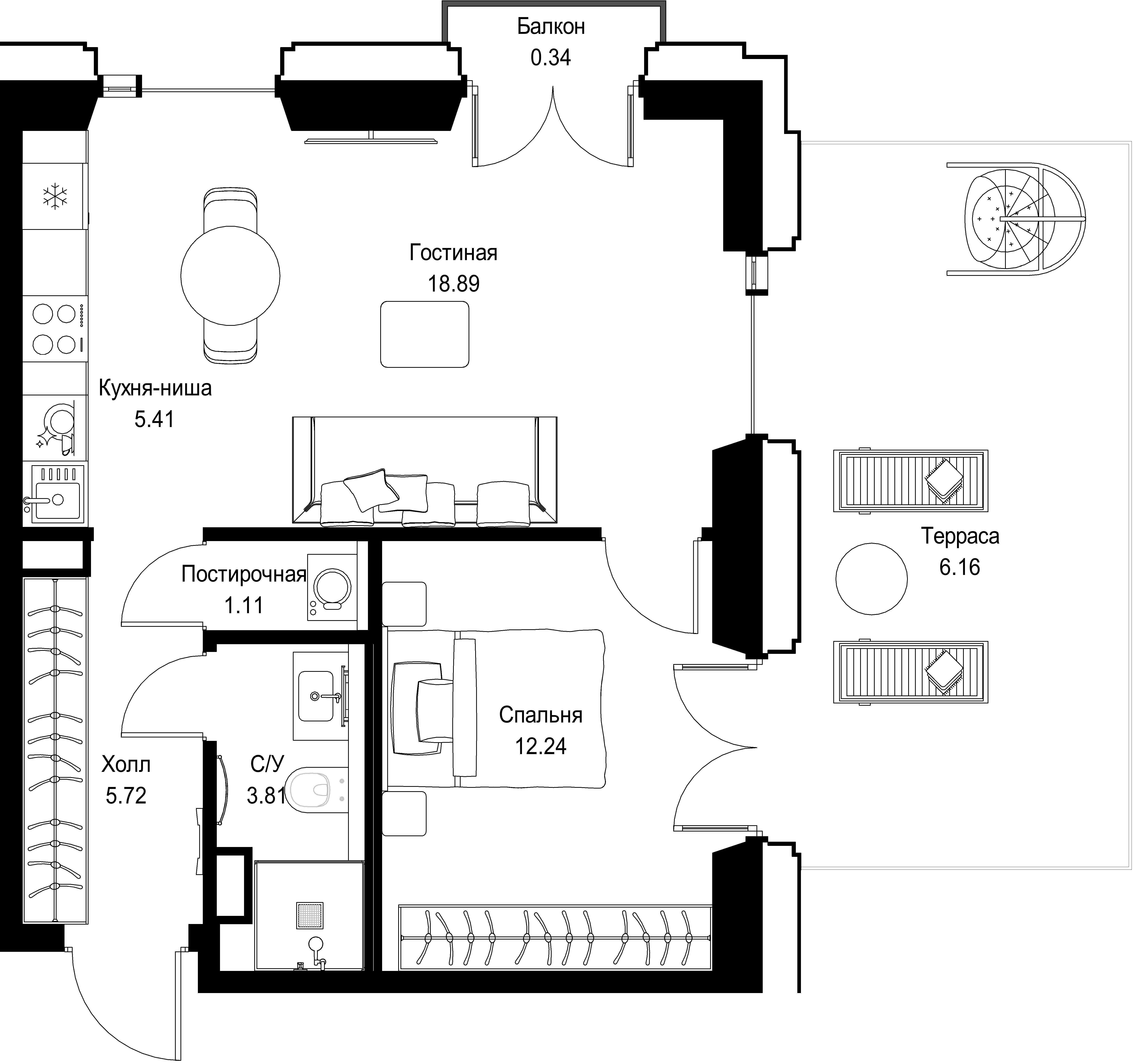 1-комнатная, 53,68 м² — 38 966 312 ₽