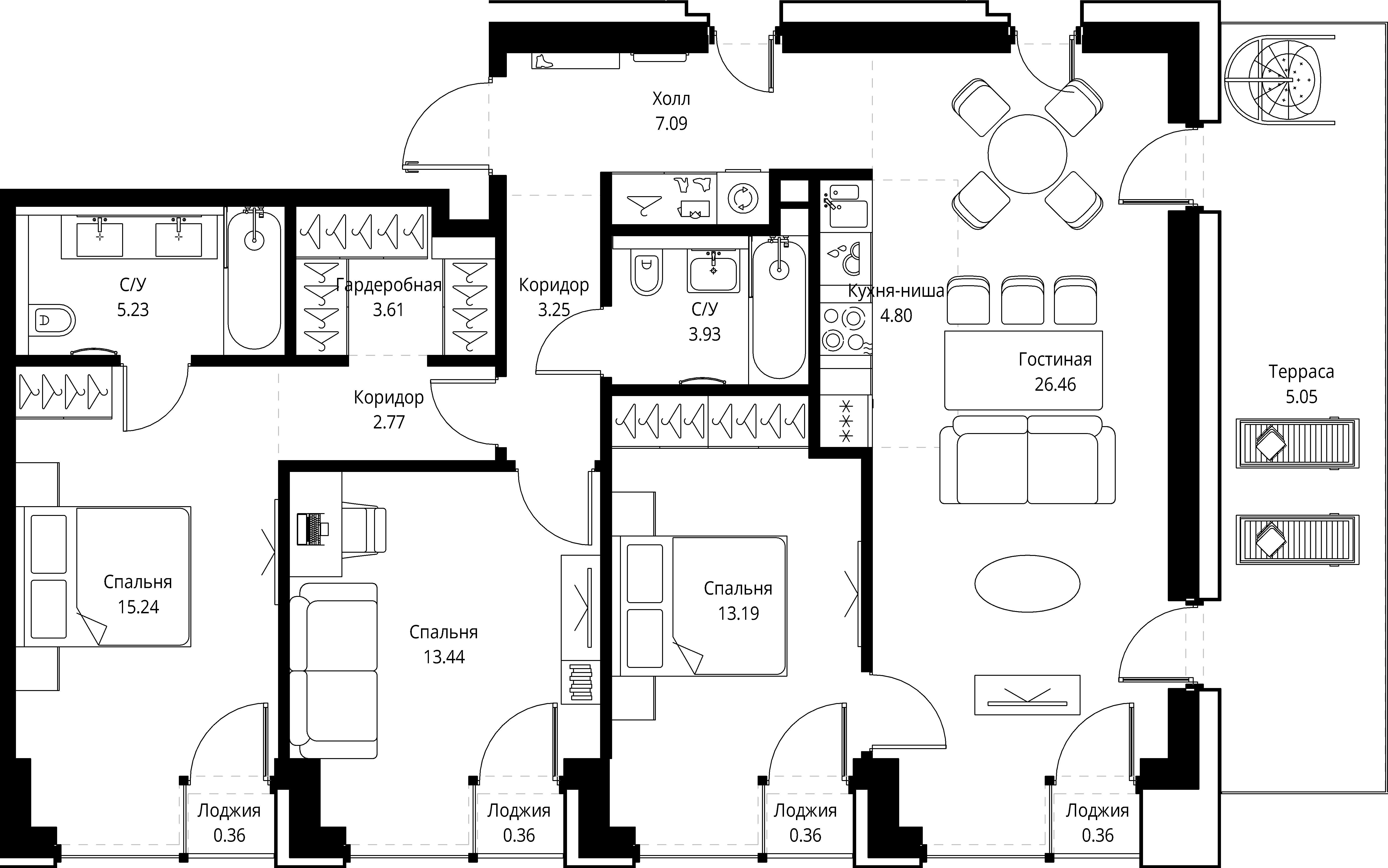 3-комнатная, 105,5 м² — 68 511 700 ₽