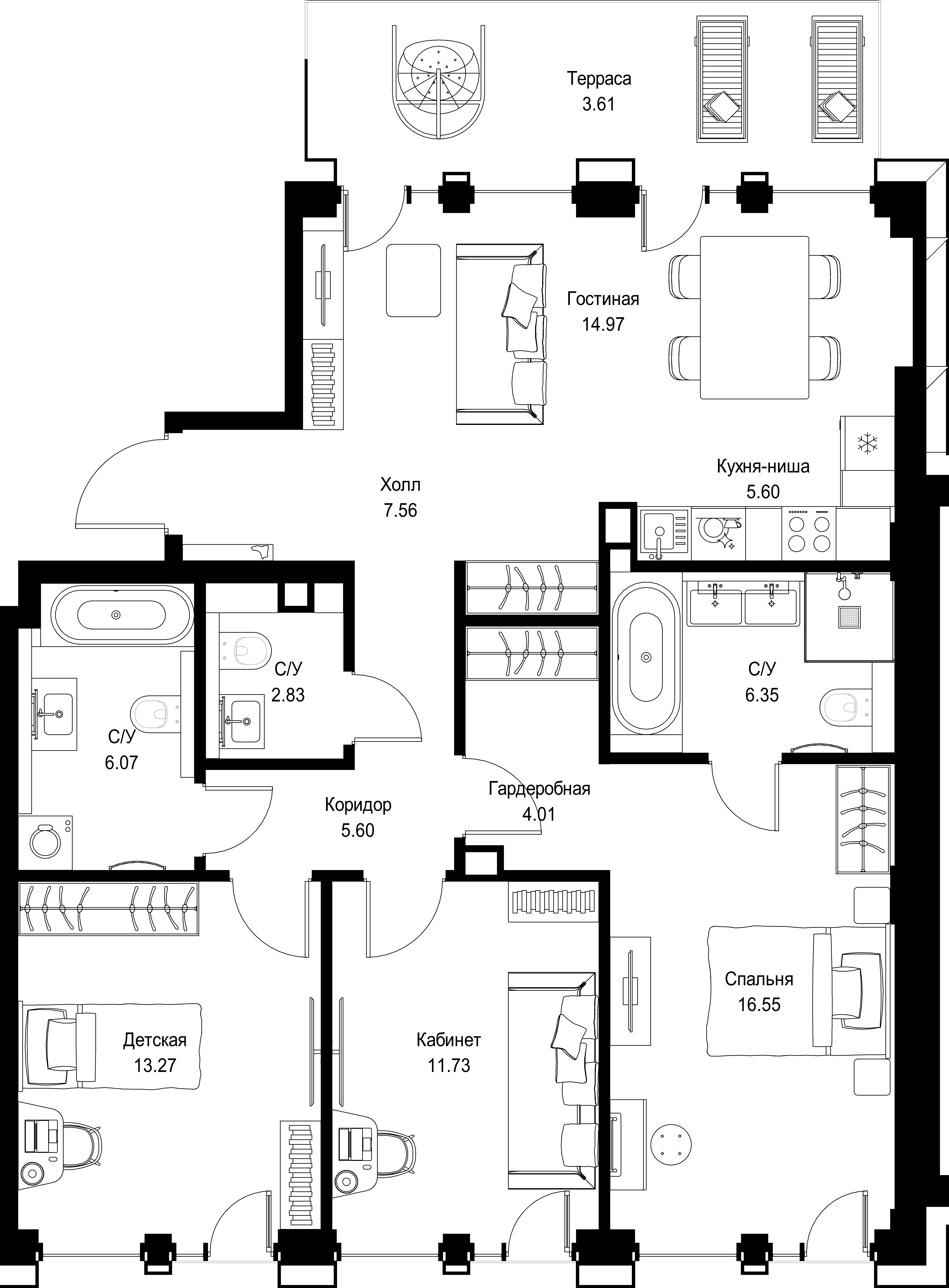 3-комнатная, 98,15 м² — 68 744 260 ₽