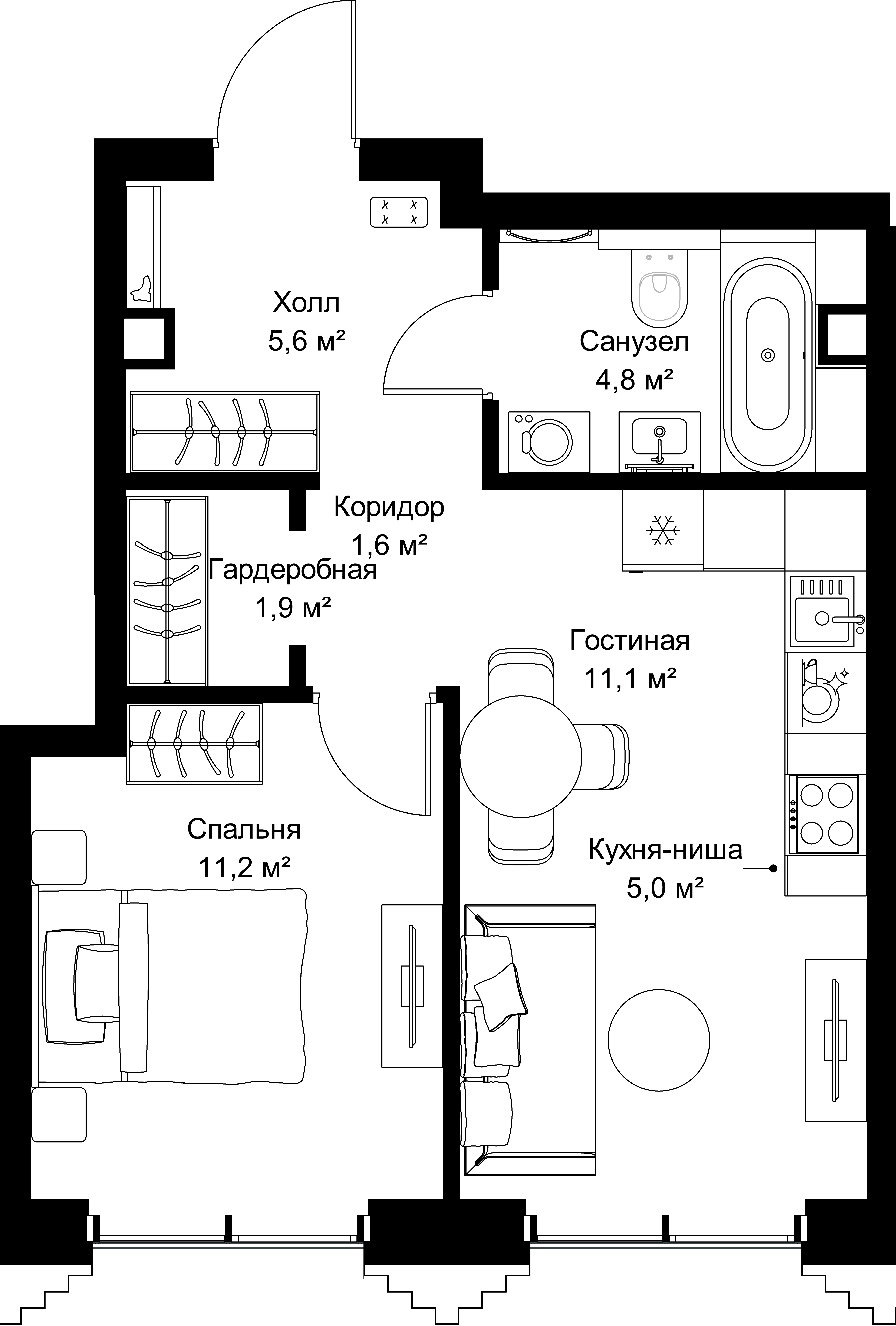 1-комнатная, 41,2 м² — 21 467 260 ₽
