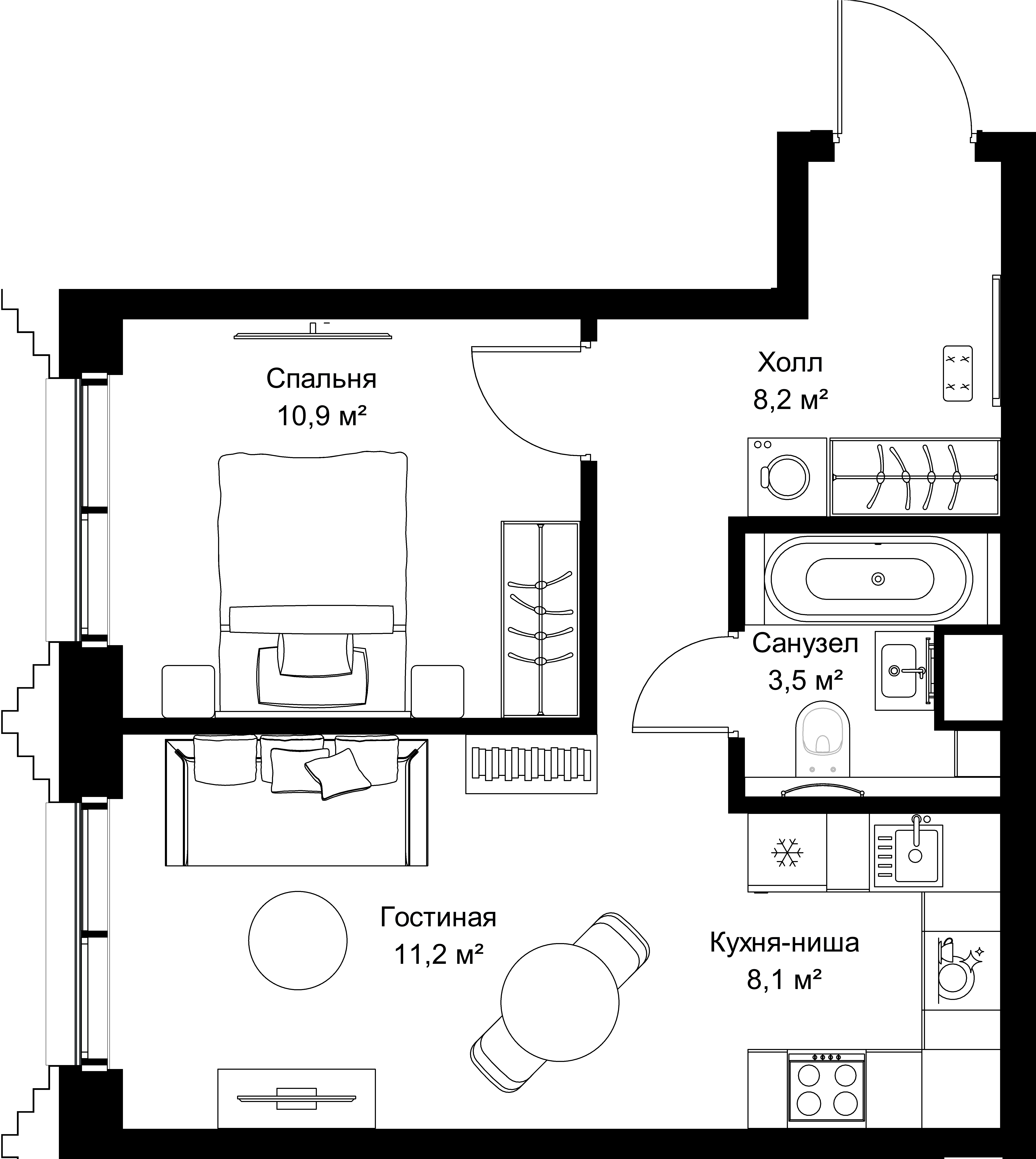 1-комнатная, 41,9 м² — 22 188 145 ₽