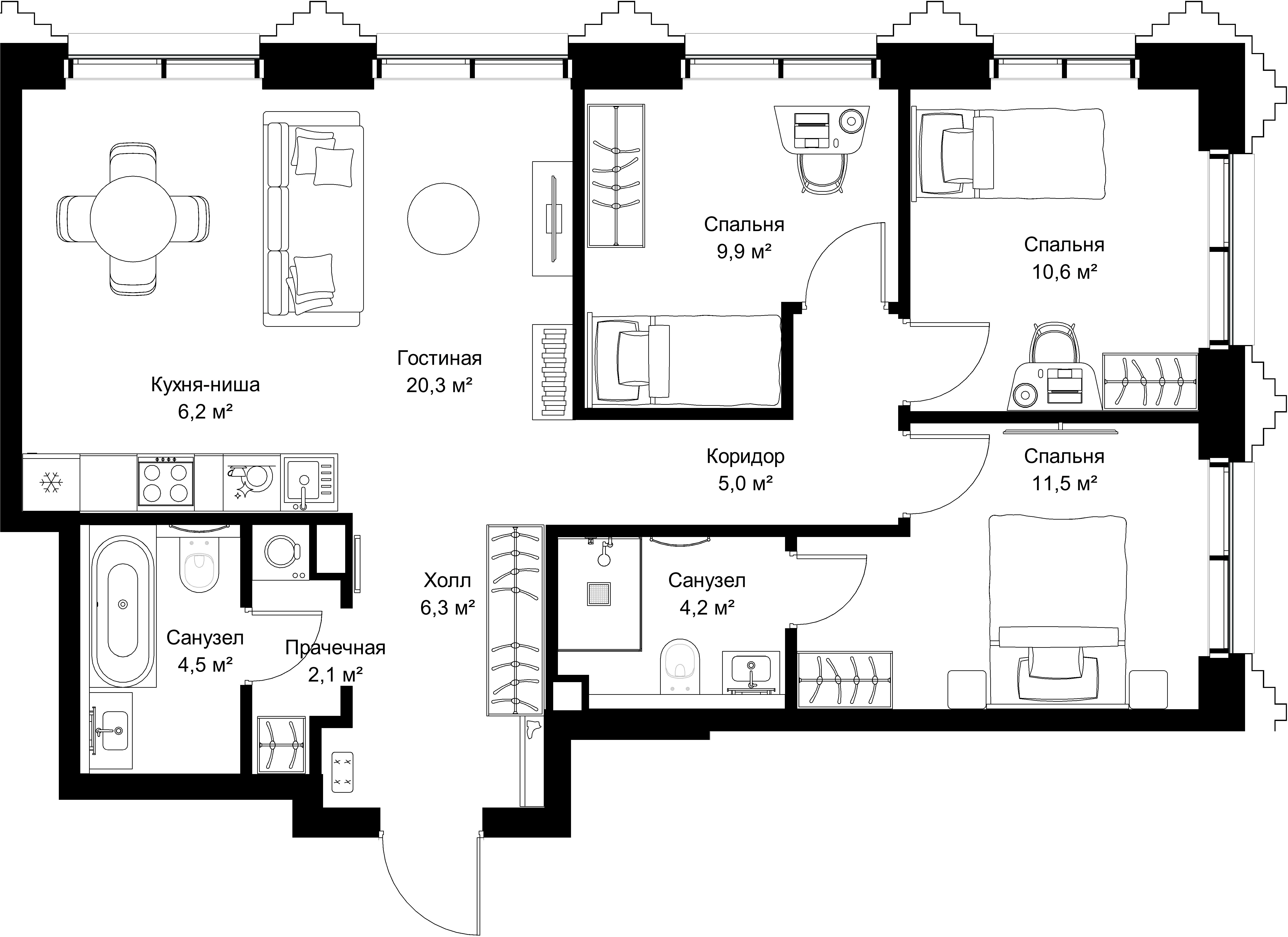 3-комнатная, 80,6 м² — 39 187 720 ₽