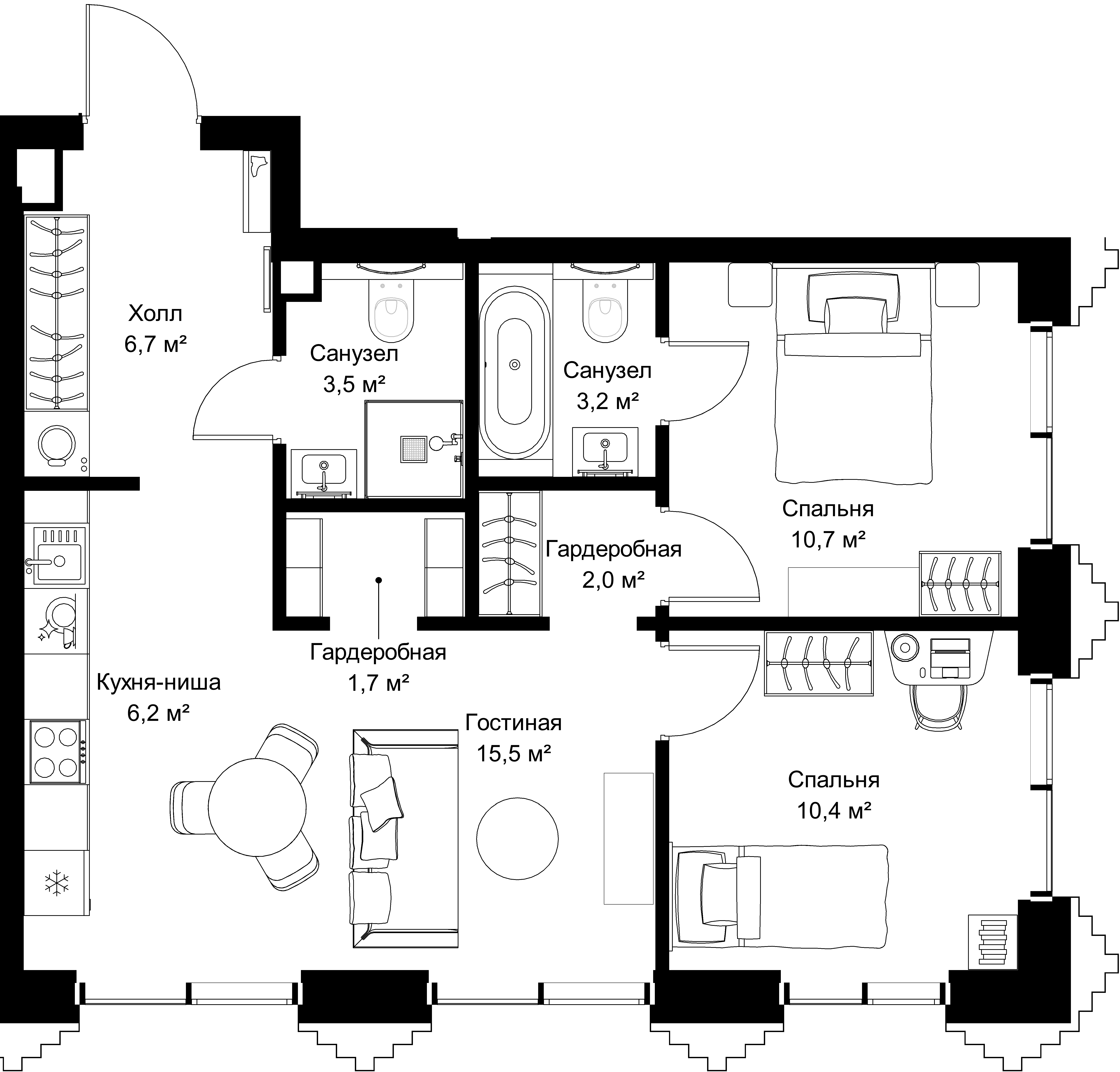2-комнатная, 59,9 м² — 31 058 150 ₽