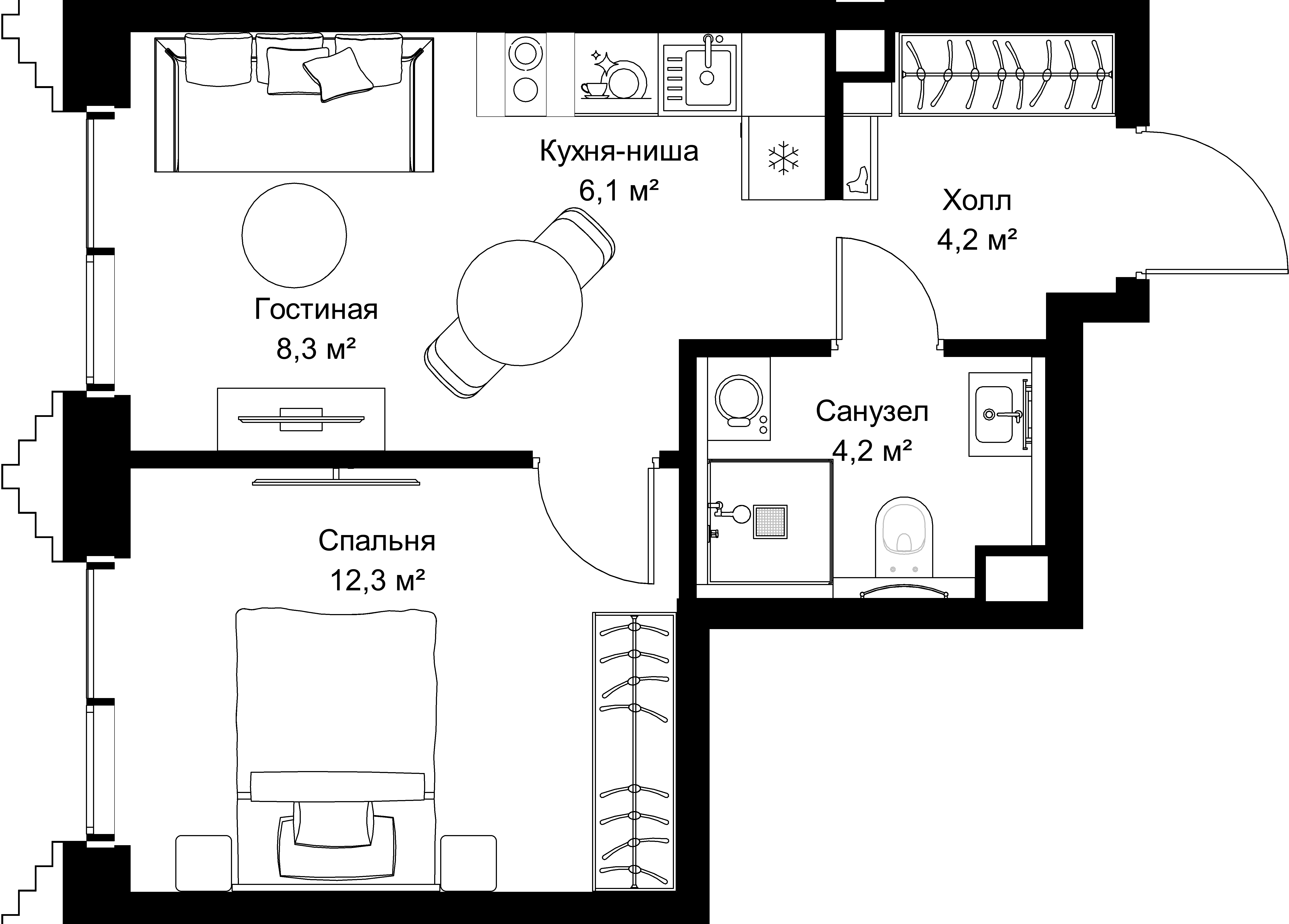 1-комнатная, 35,1 м² — 20 884 500 ₽