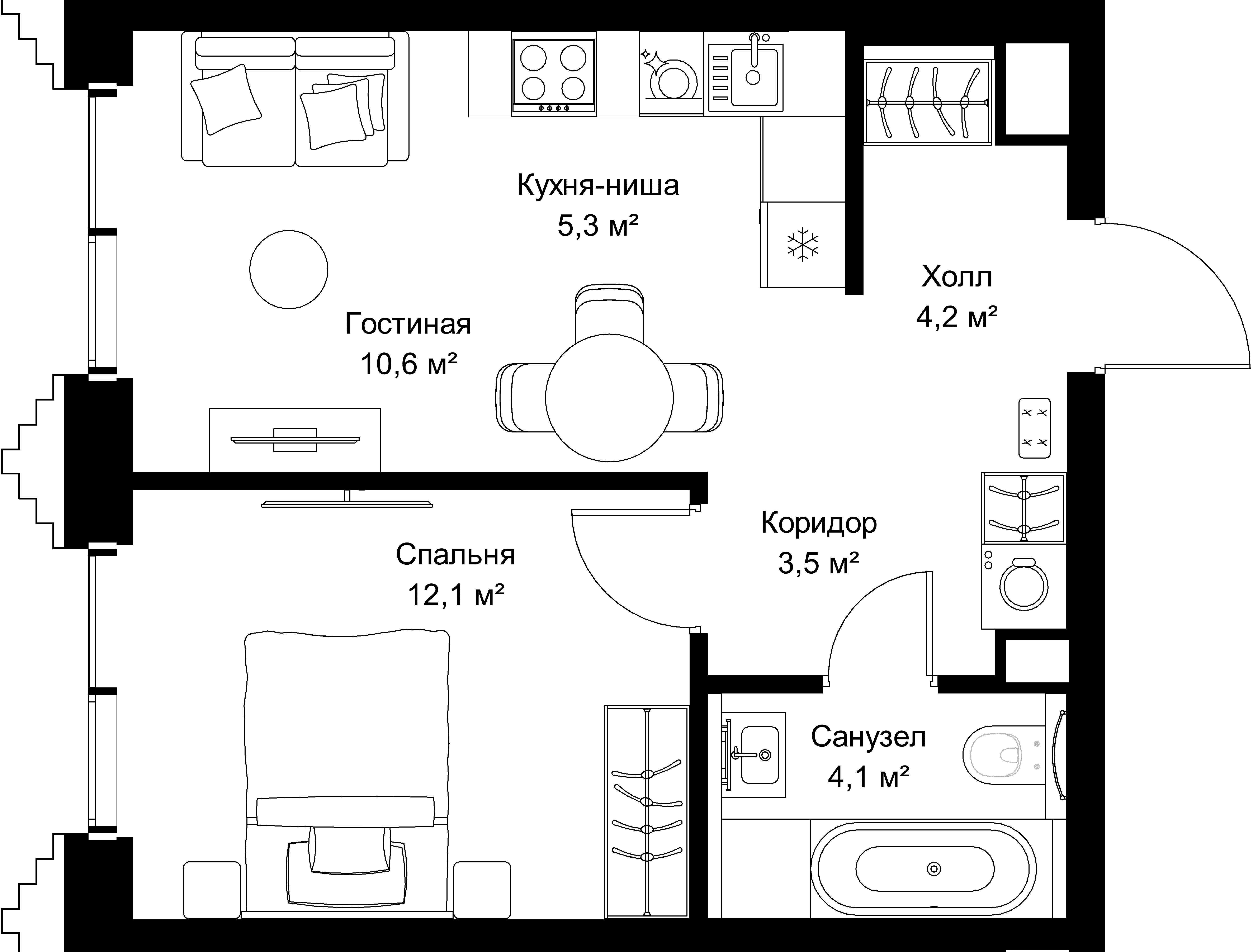 1-комнатная, 39,8 м² — 22 158 650 ₽
