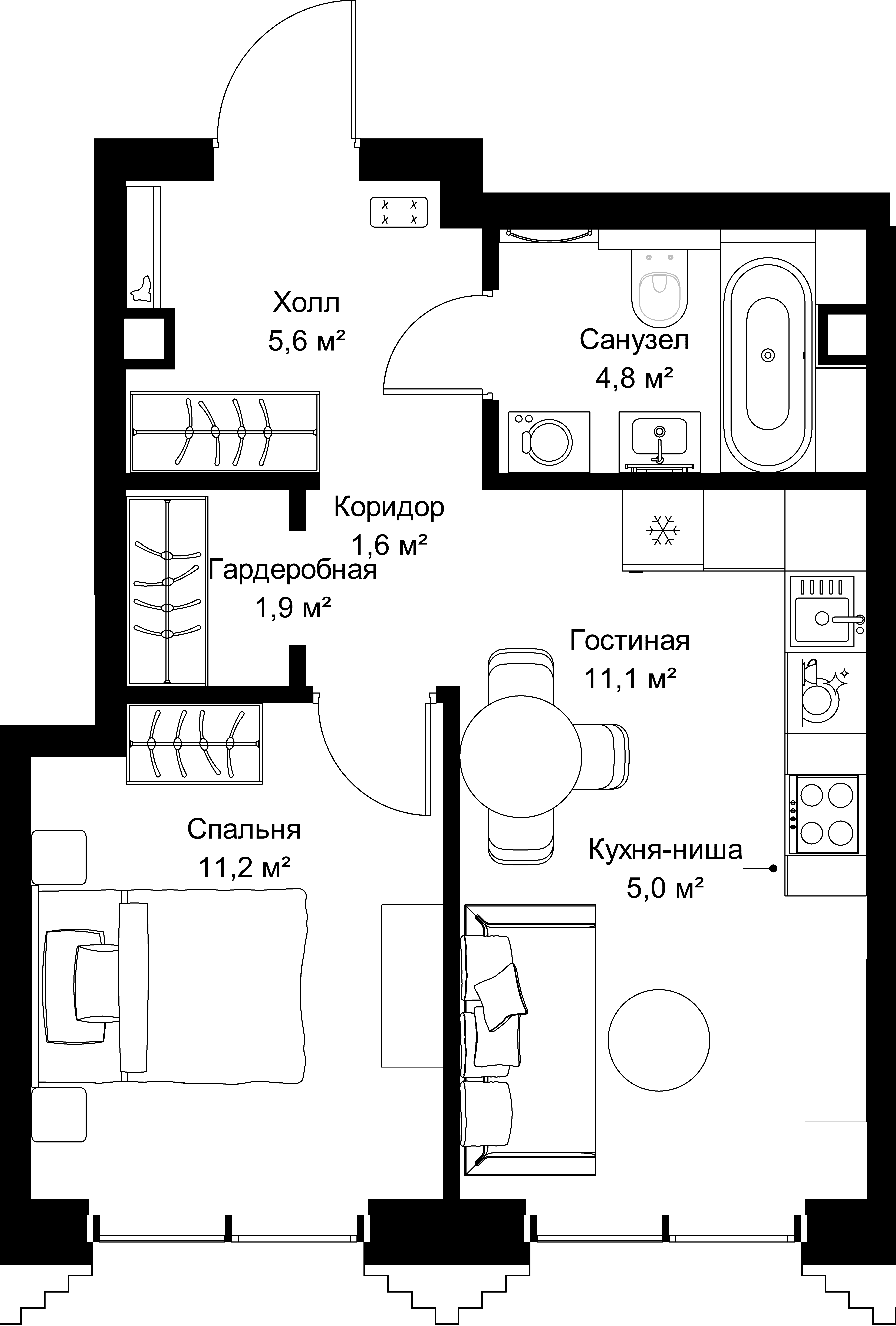 1-комнатная, 41,2 м² — 21 607 340 ₽