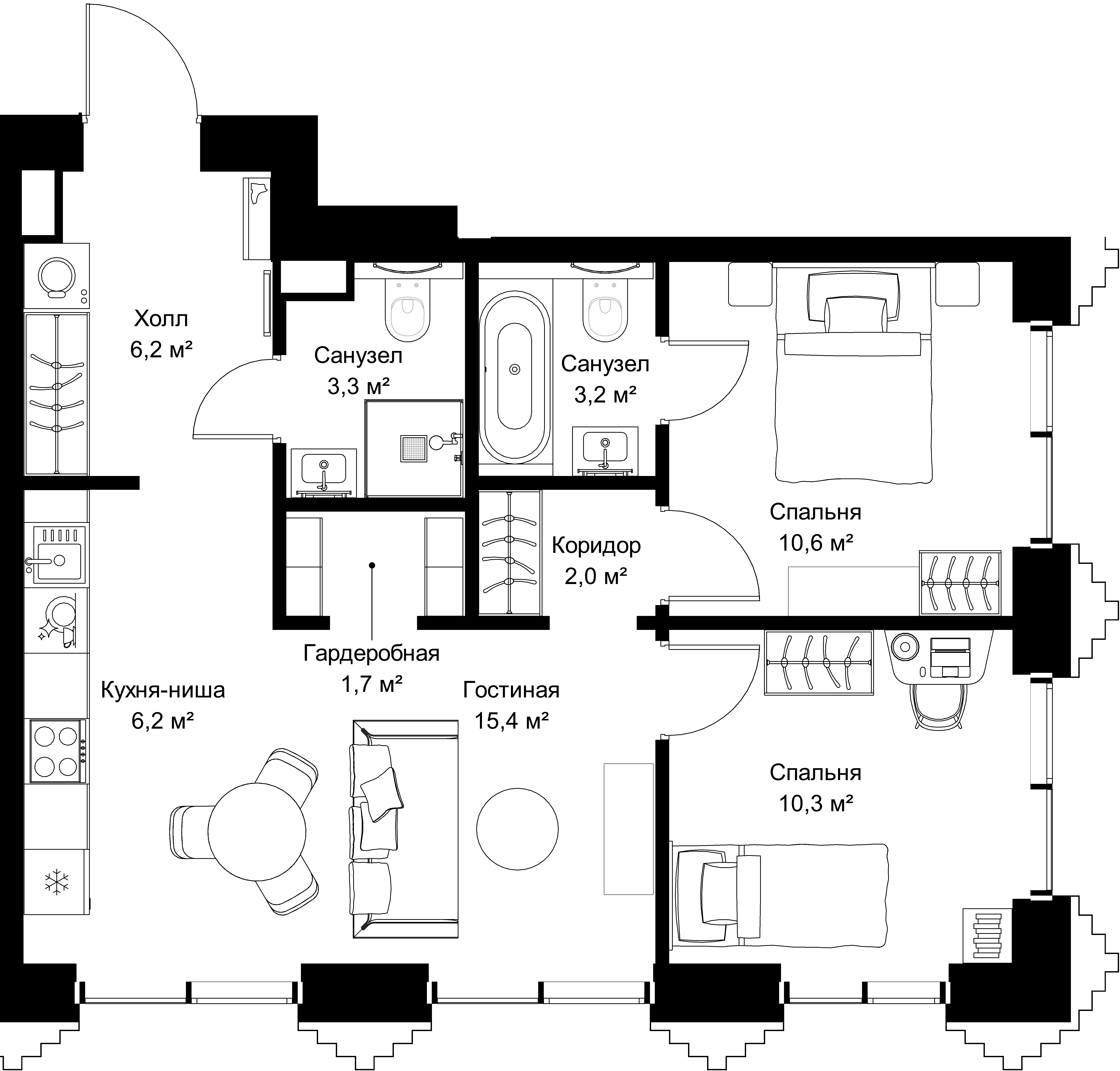 2-комнатная, 58,9 м² — 29 738 610 ₽