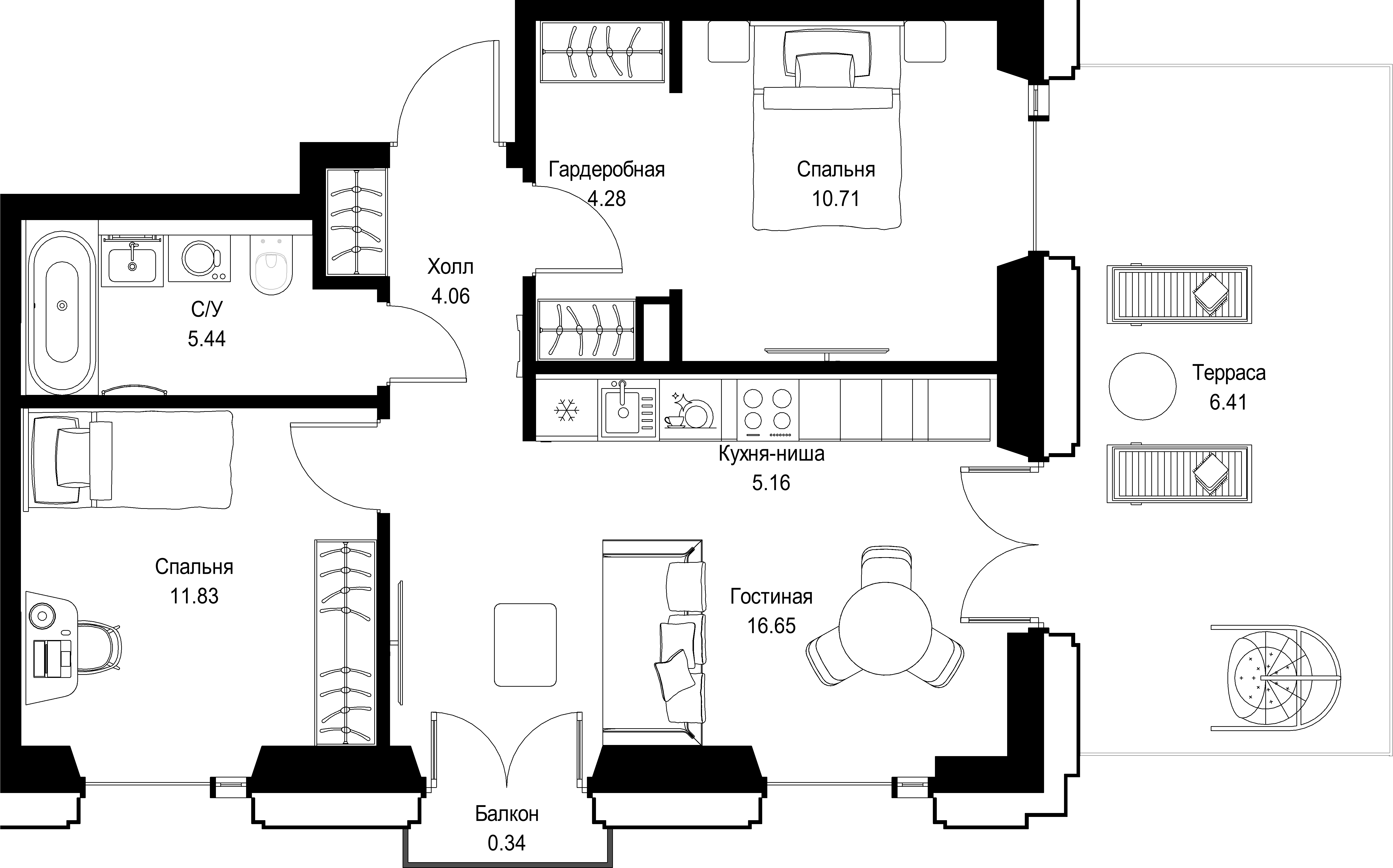 2-комнатная, 64,88 м² — 45 993 432 ₽