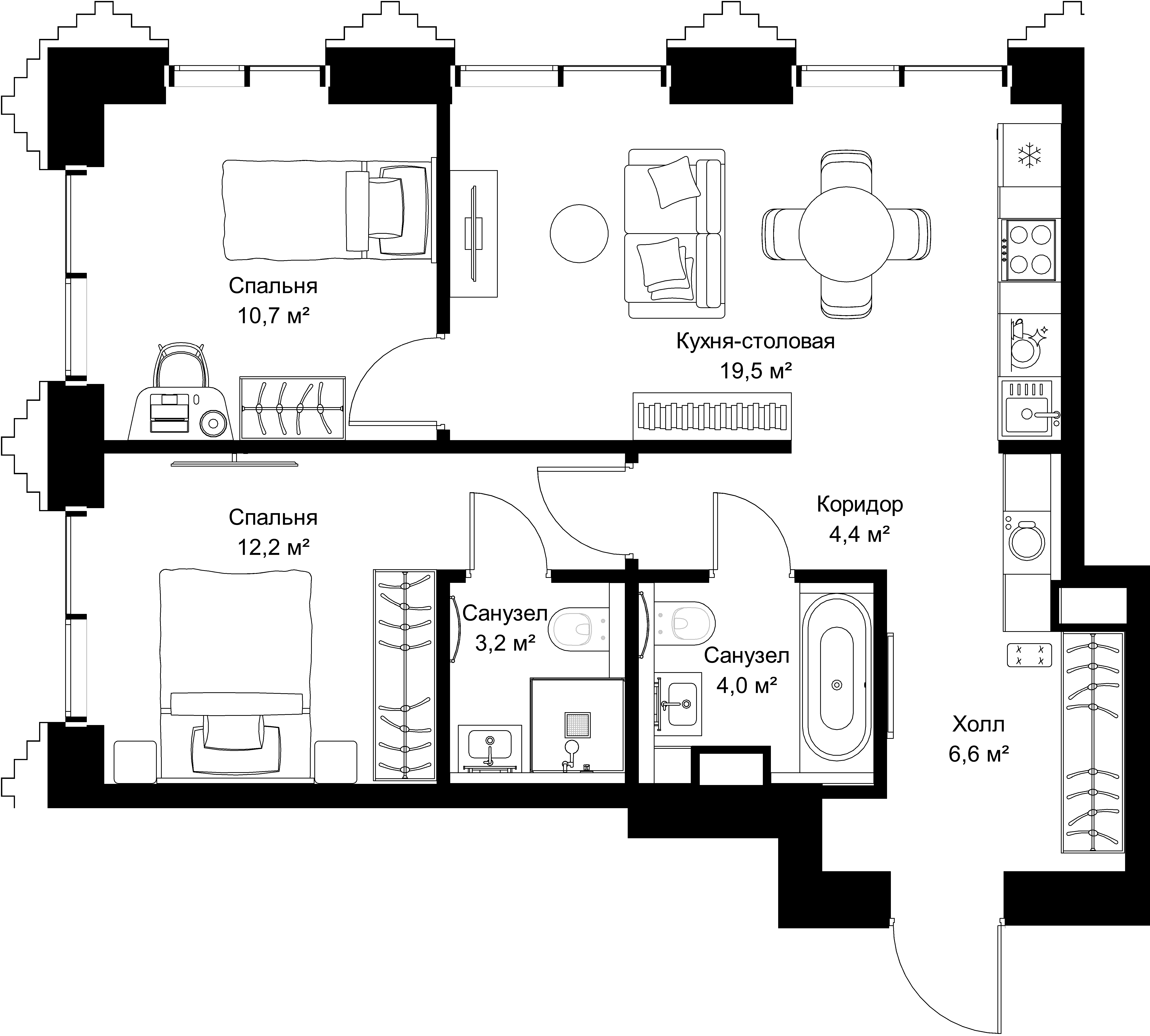 2-комнатная, 60,6 м² — 29 824 290 ₽