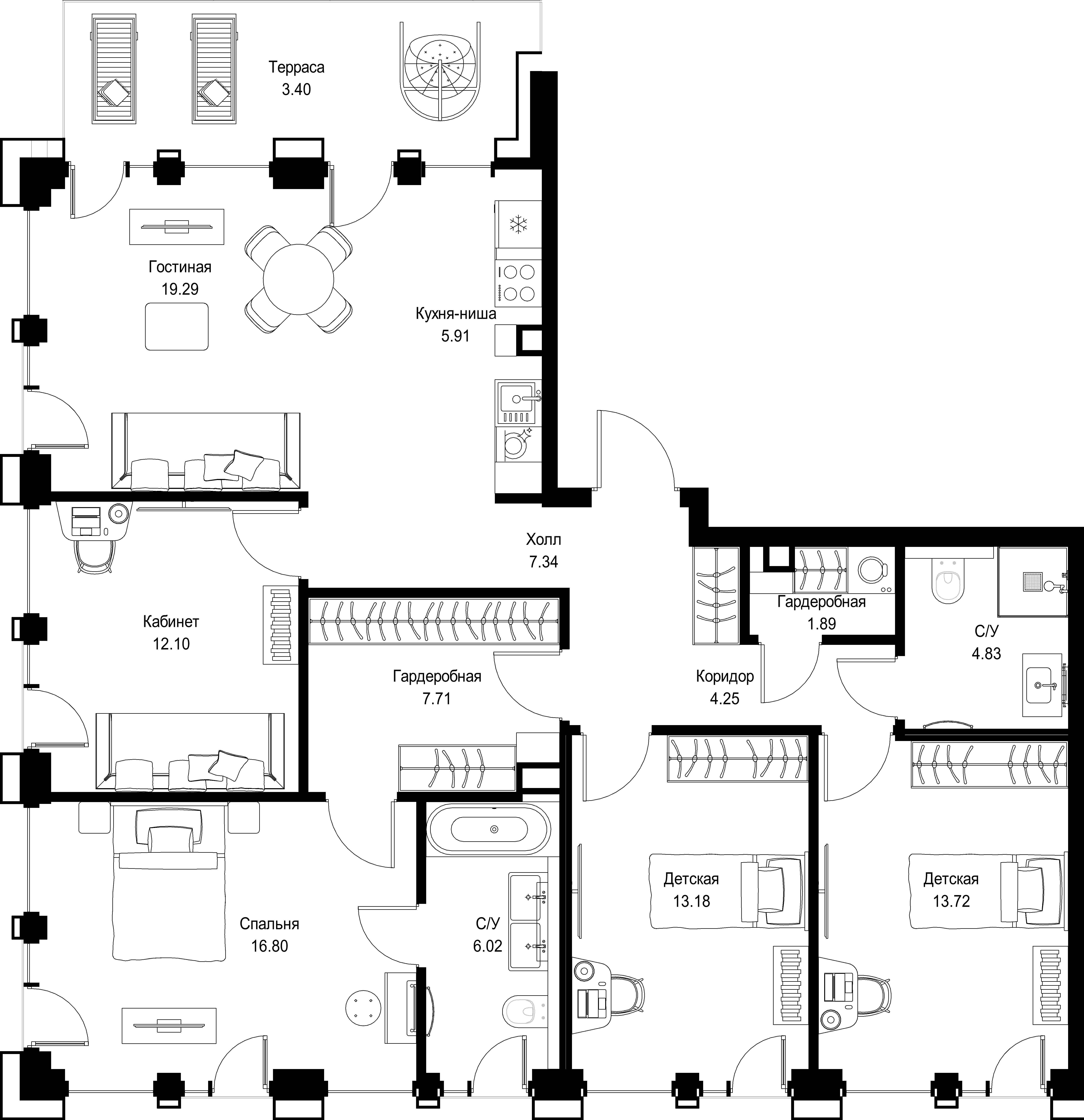 4-комнатная, 116,44 м² — 80 564 836 ₽