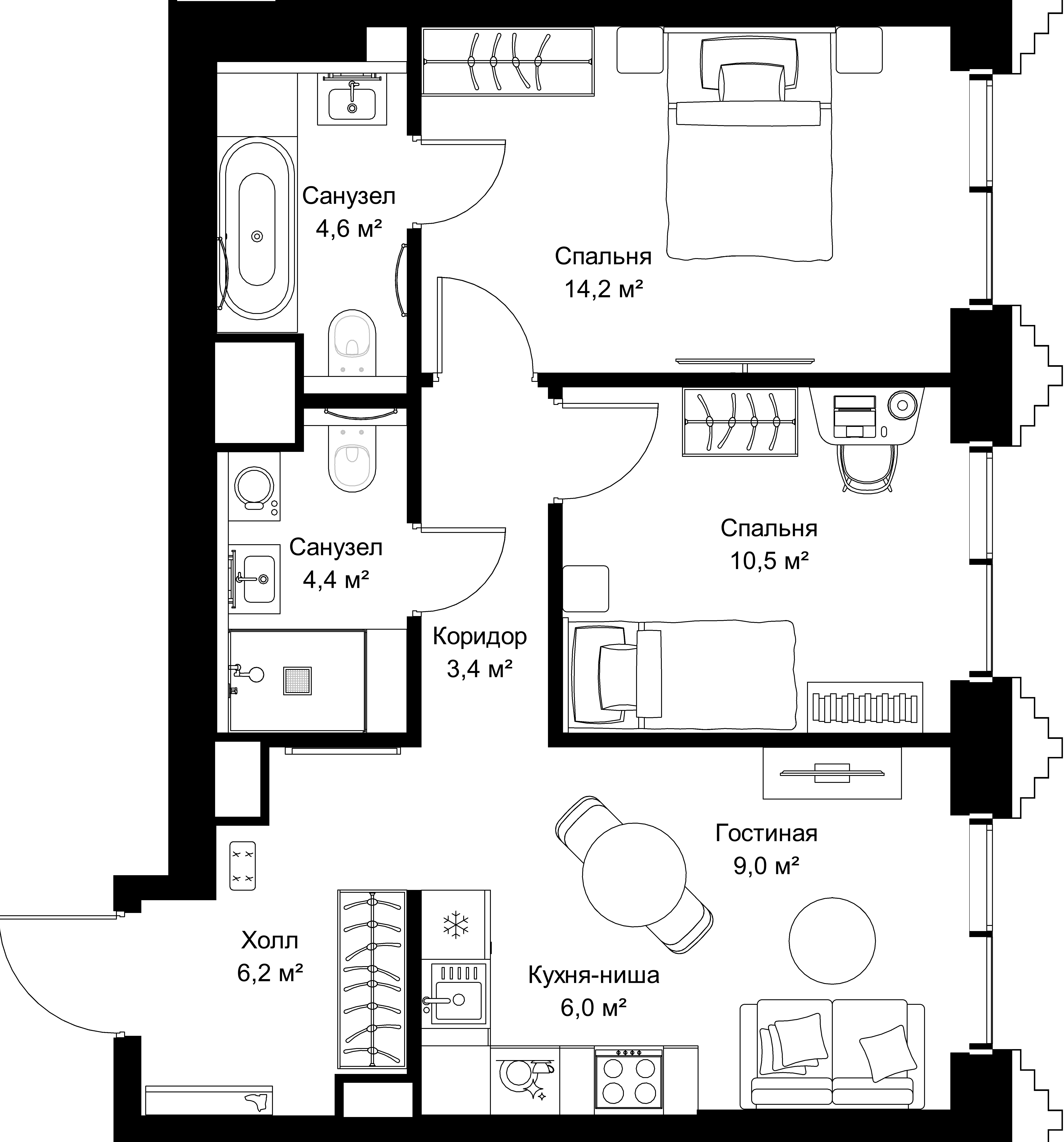 2-комнатная, 58,3 м² — 29 187 895 ₽