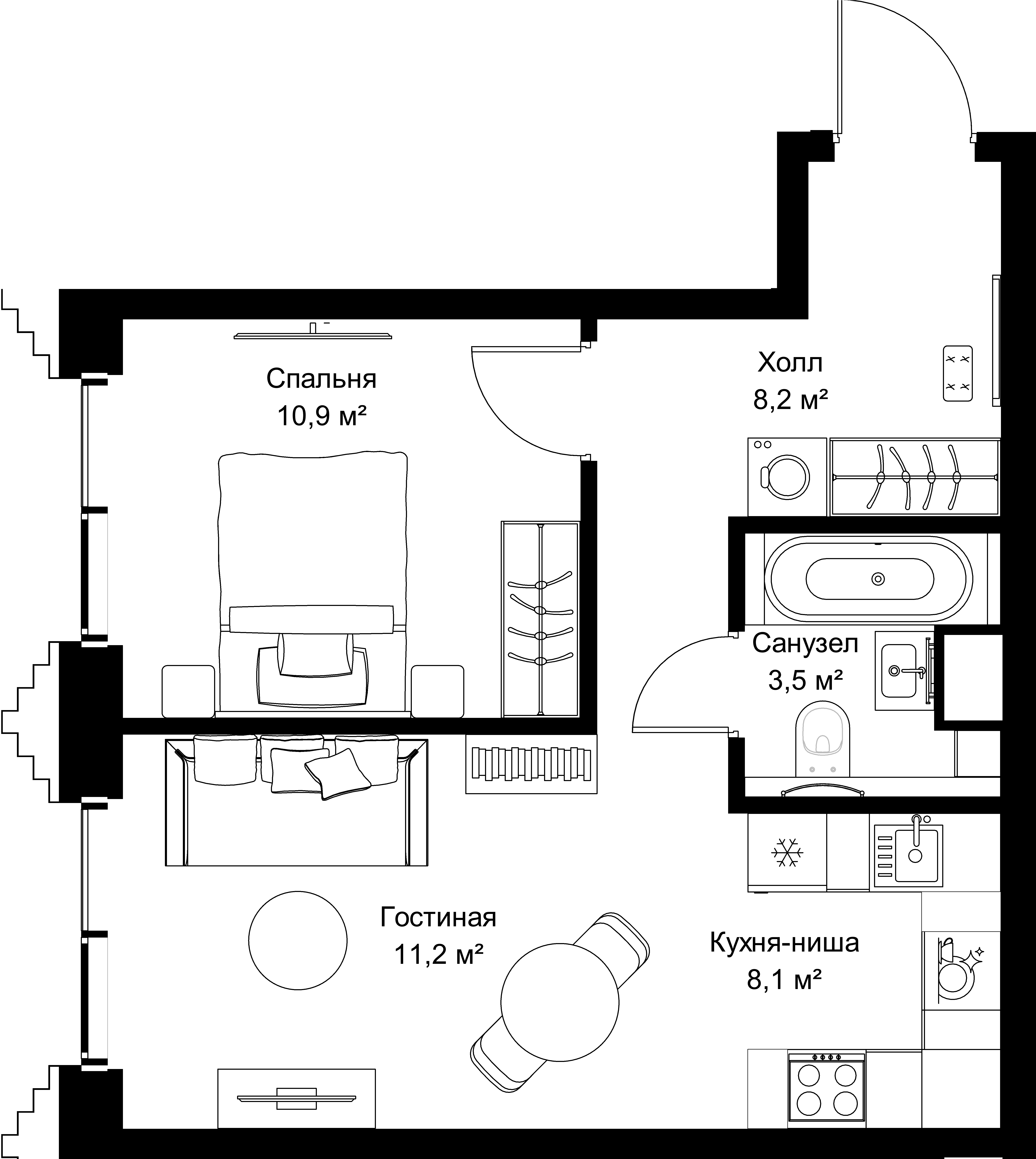 1-комнатная, 41,9 м² — 22 366 220 ₽