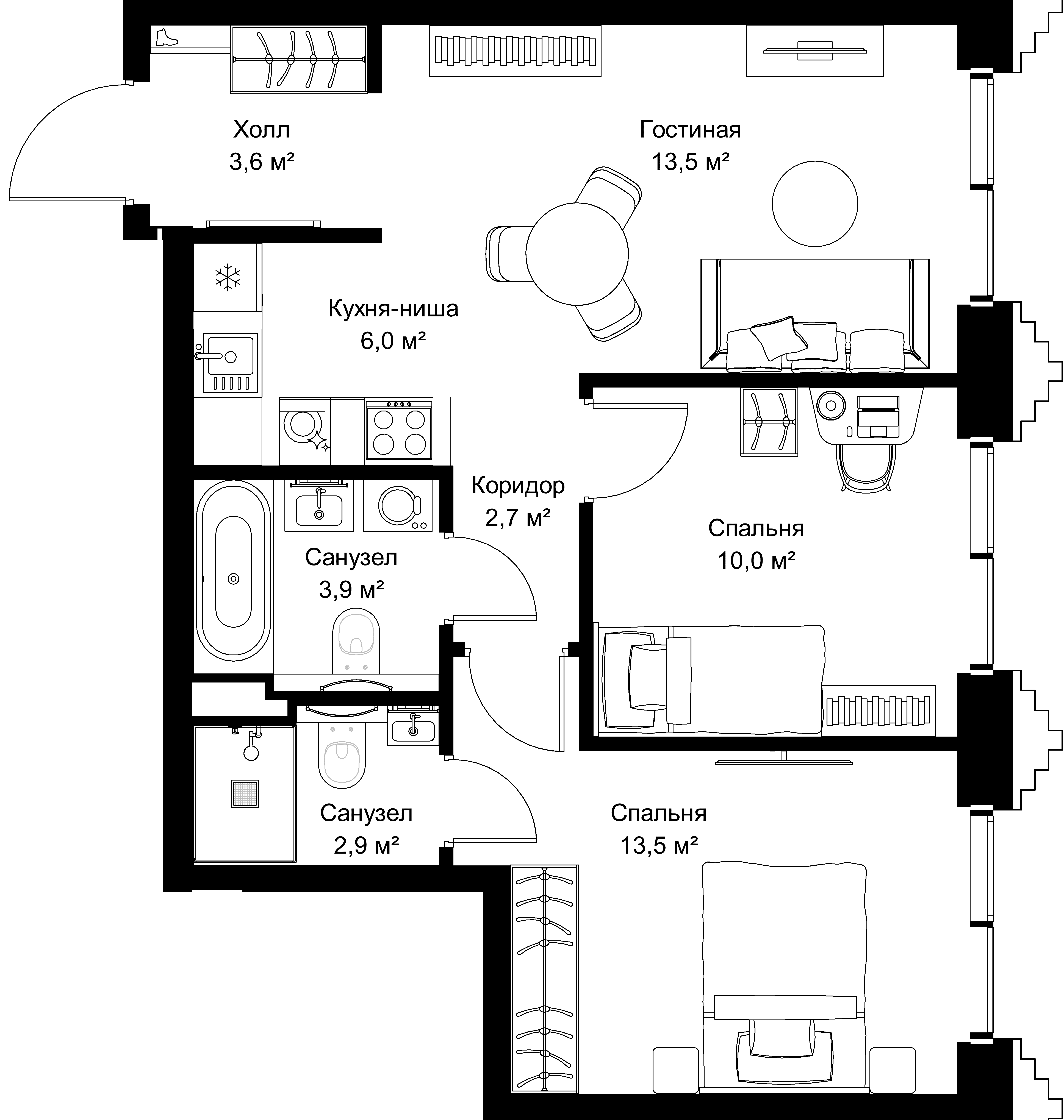 2-комнатная, 56,1 м² — 28 181 835 ₽