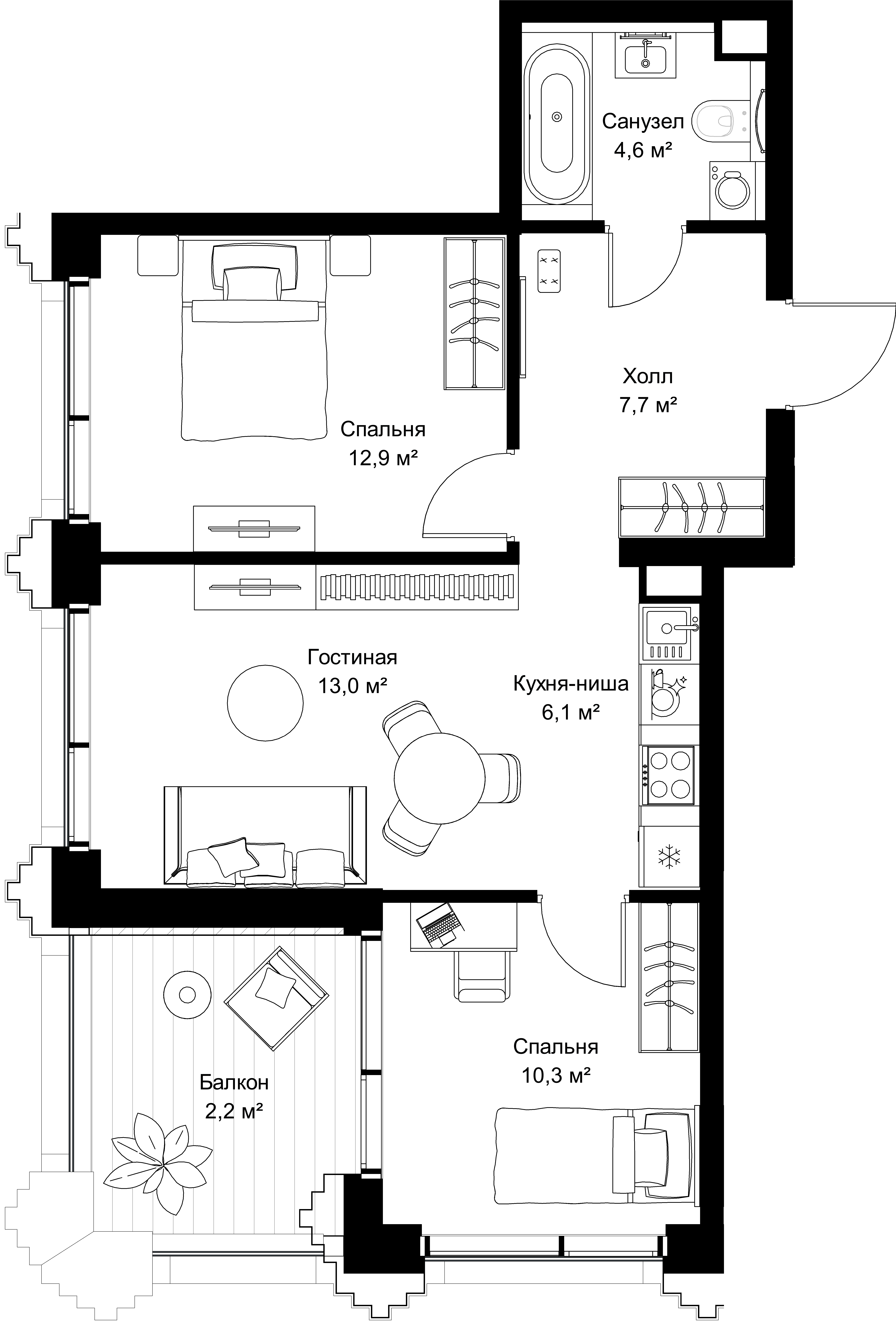 2-комнатная, 56,8 м² — 35 485 800 ₽