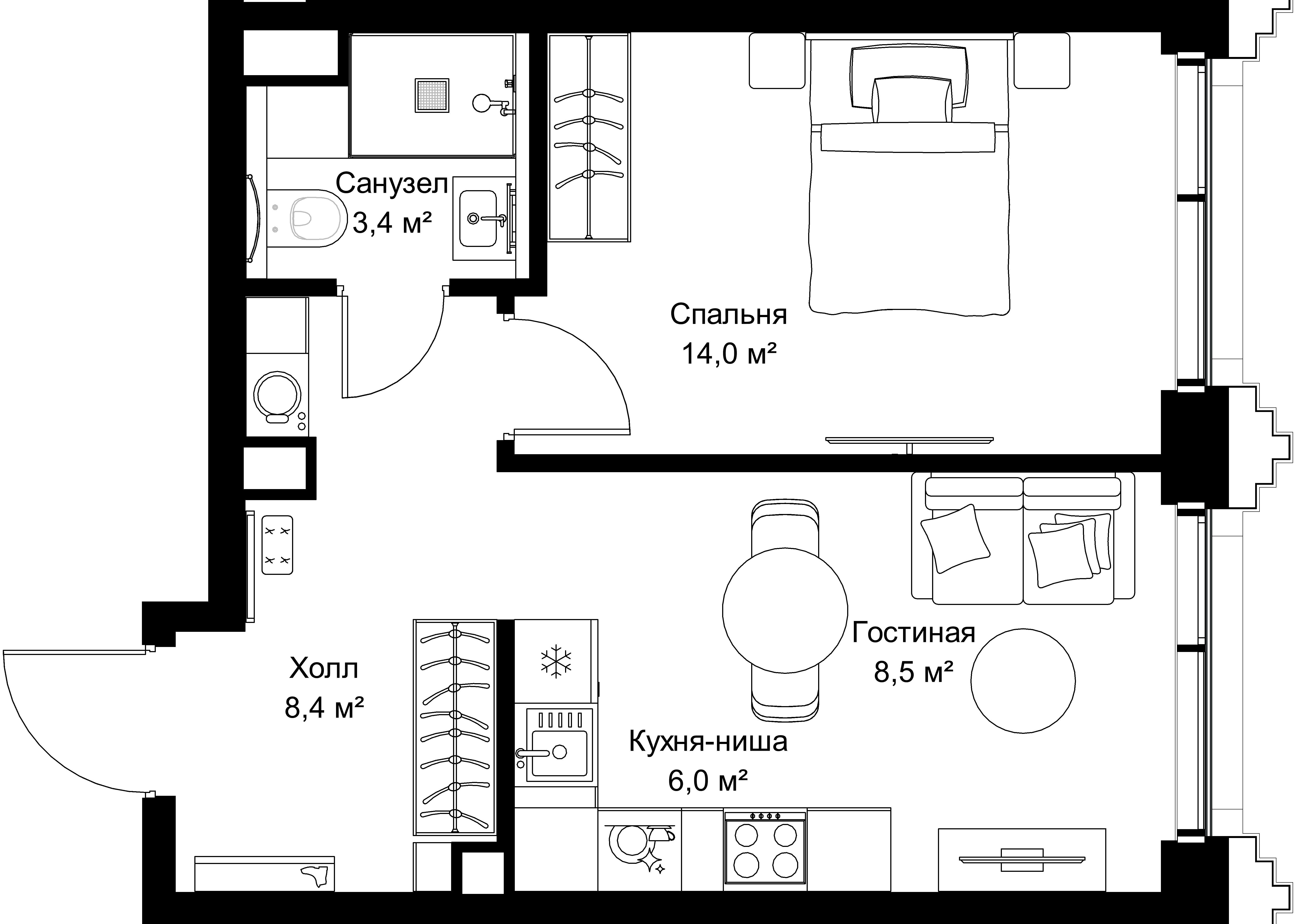 1-комнатная, 40,3 м² — 22 608 300 ₽