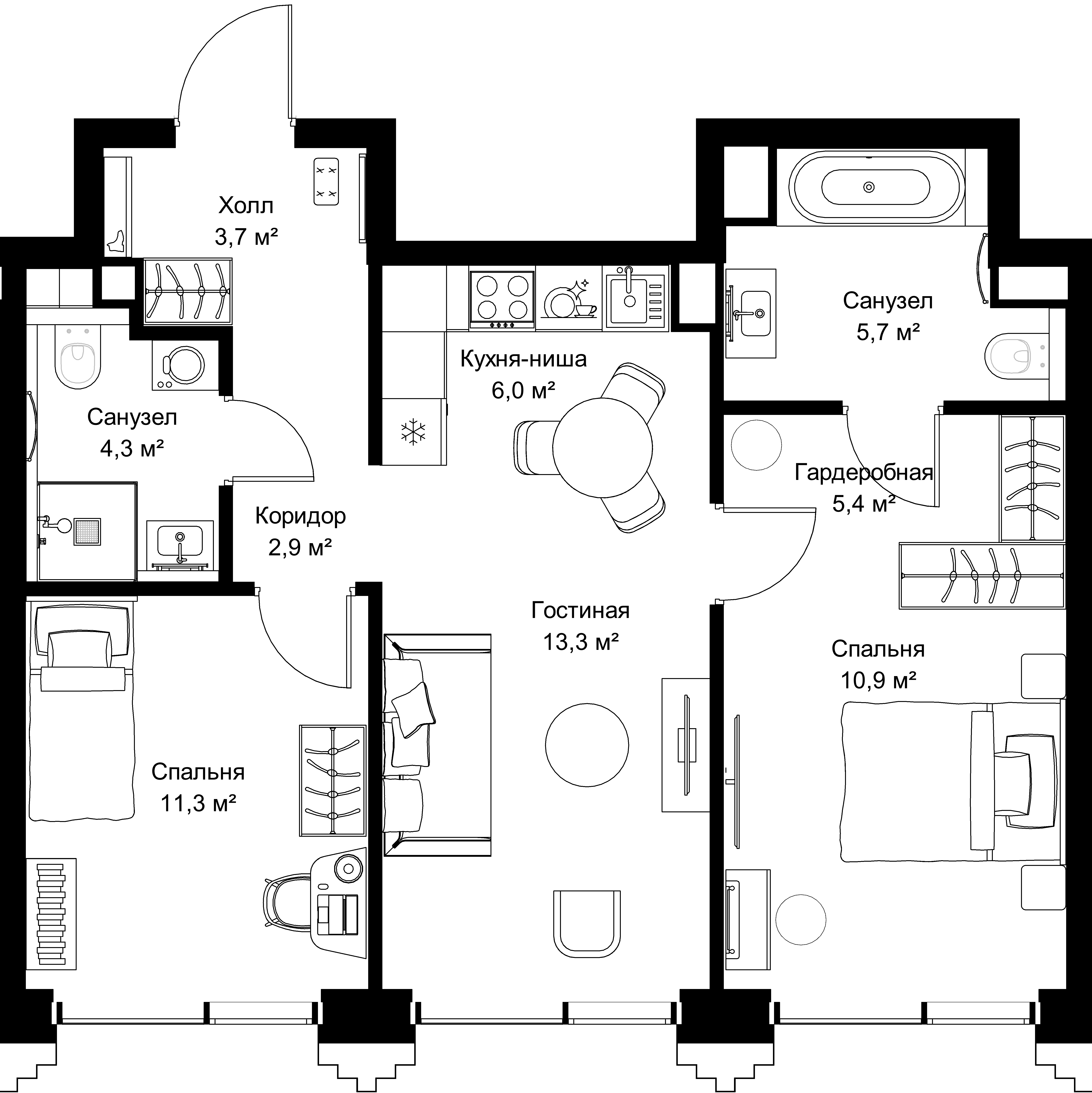2-комнатная, 63,5 м² — 28 984 575 ₽