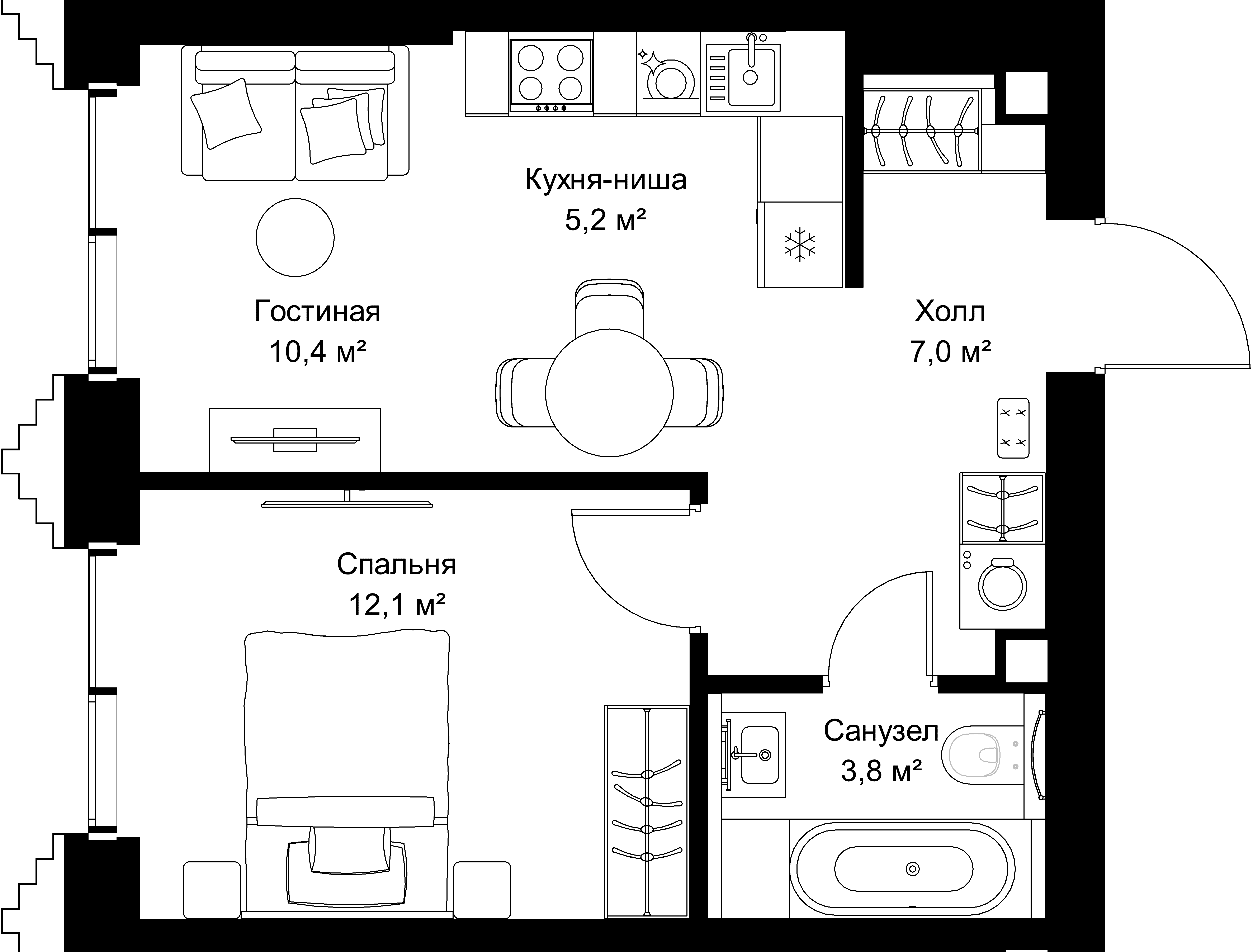 1-комнатная, 38,5 м² — 21 074 900 ₽