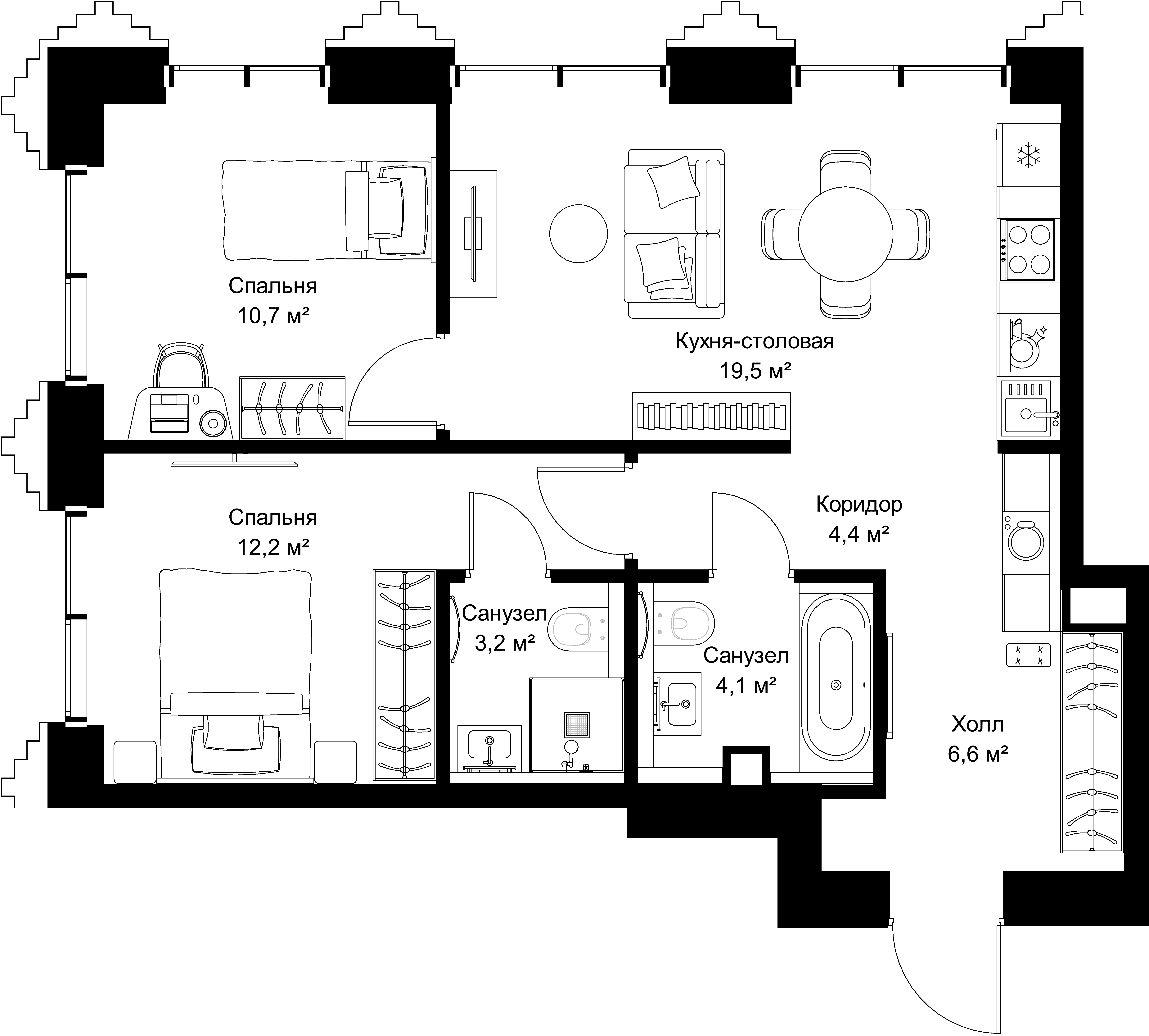 2-комнатная, 60,7 м² — 30 131 480 ₽