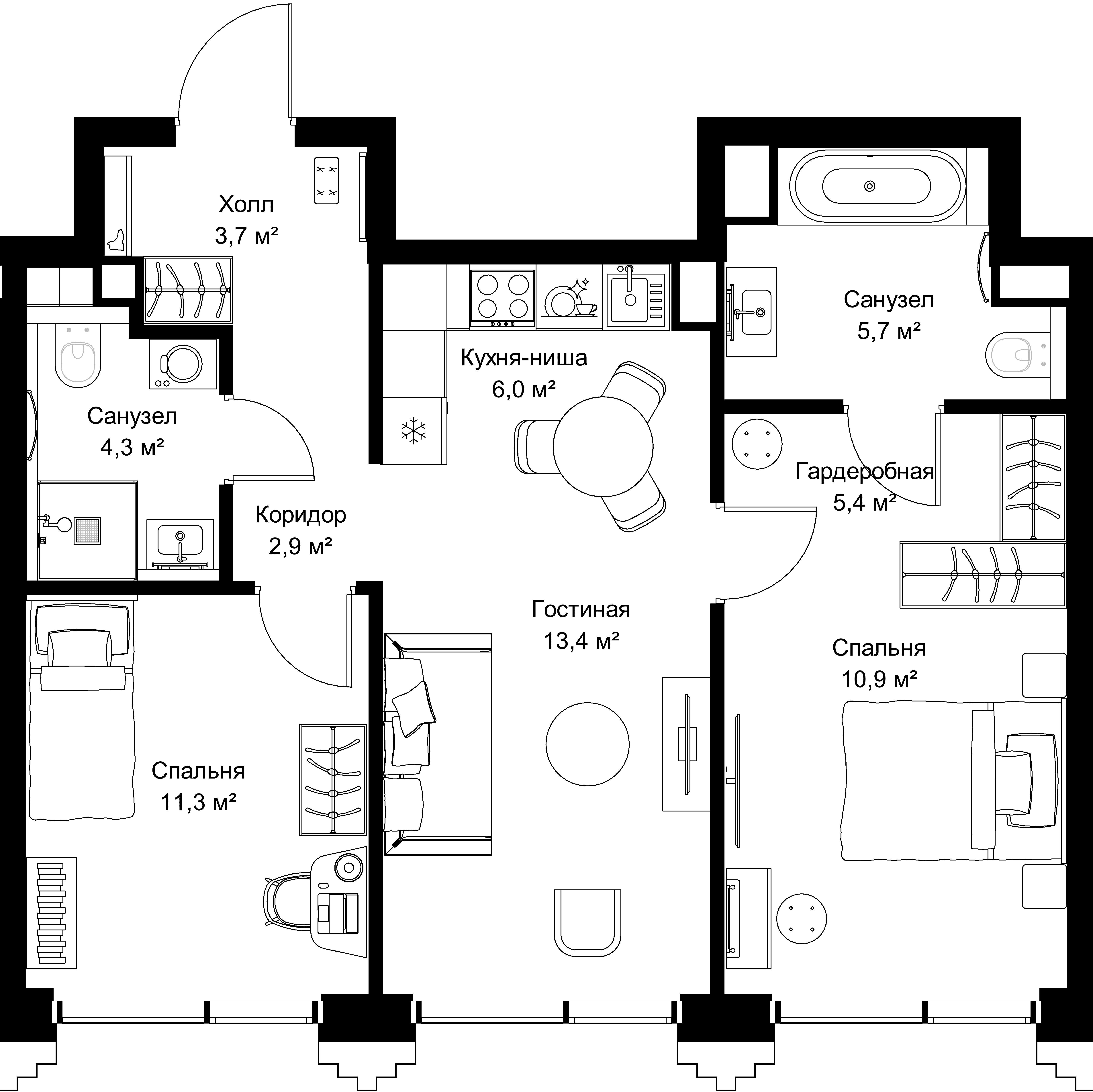 2-комнатная, 63,6 м² — 29 138 340 ₽