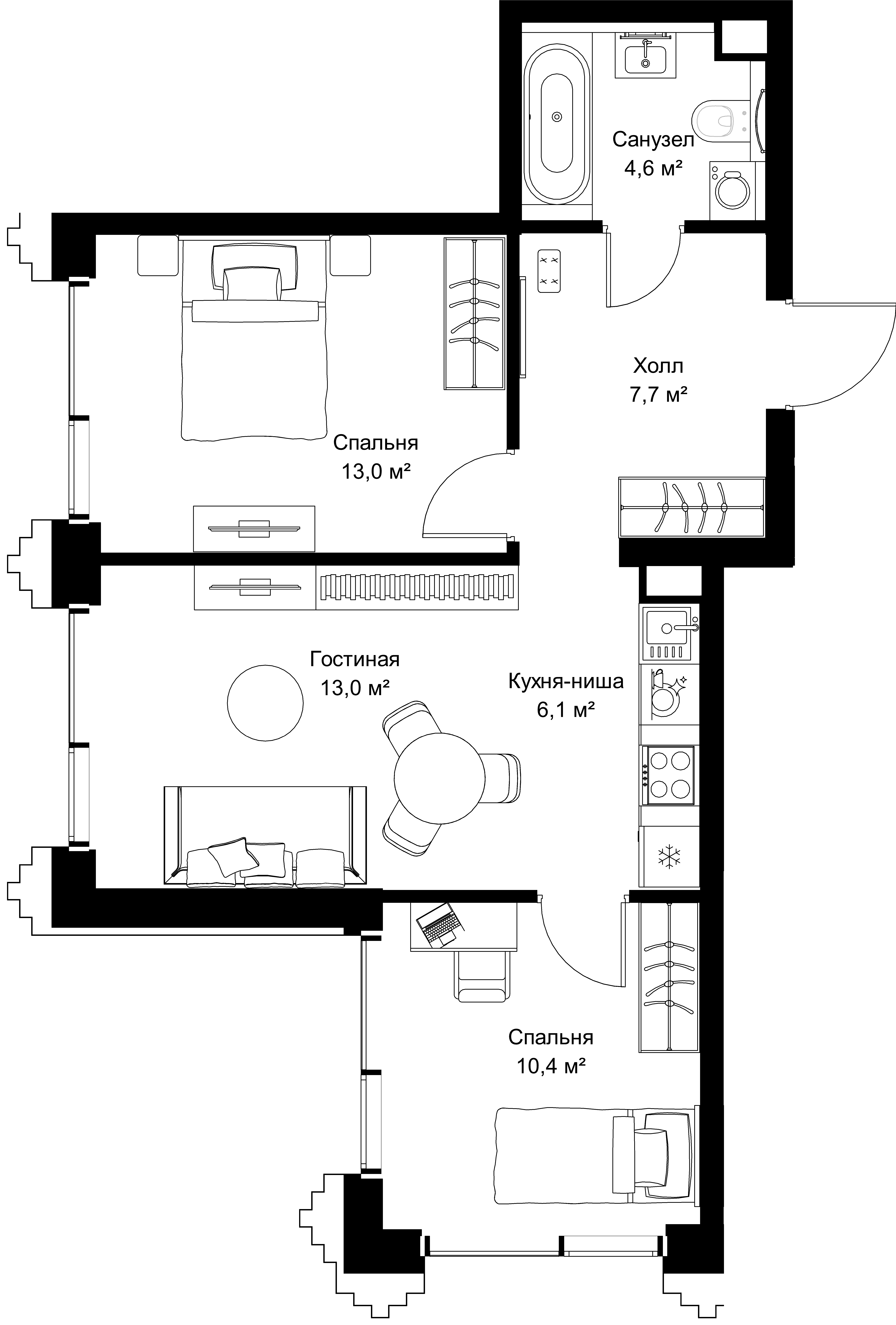 2-комнатная, 54,8 м² — 26 969 820 ₽