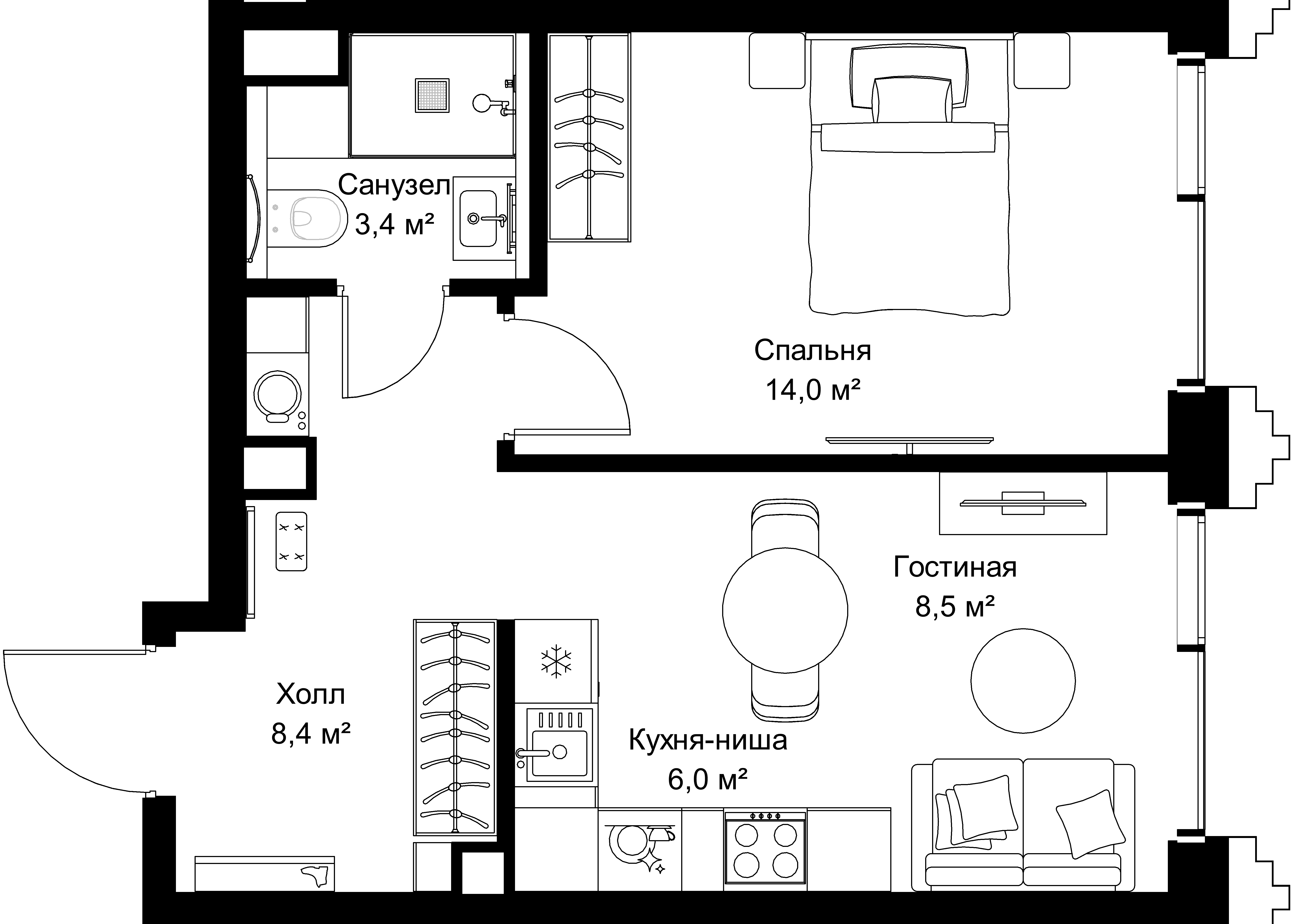 1-комнатная, 40,3 м² — 22 813 830 ₽