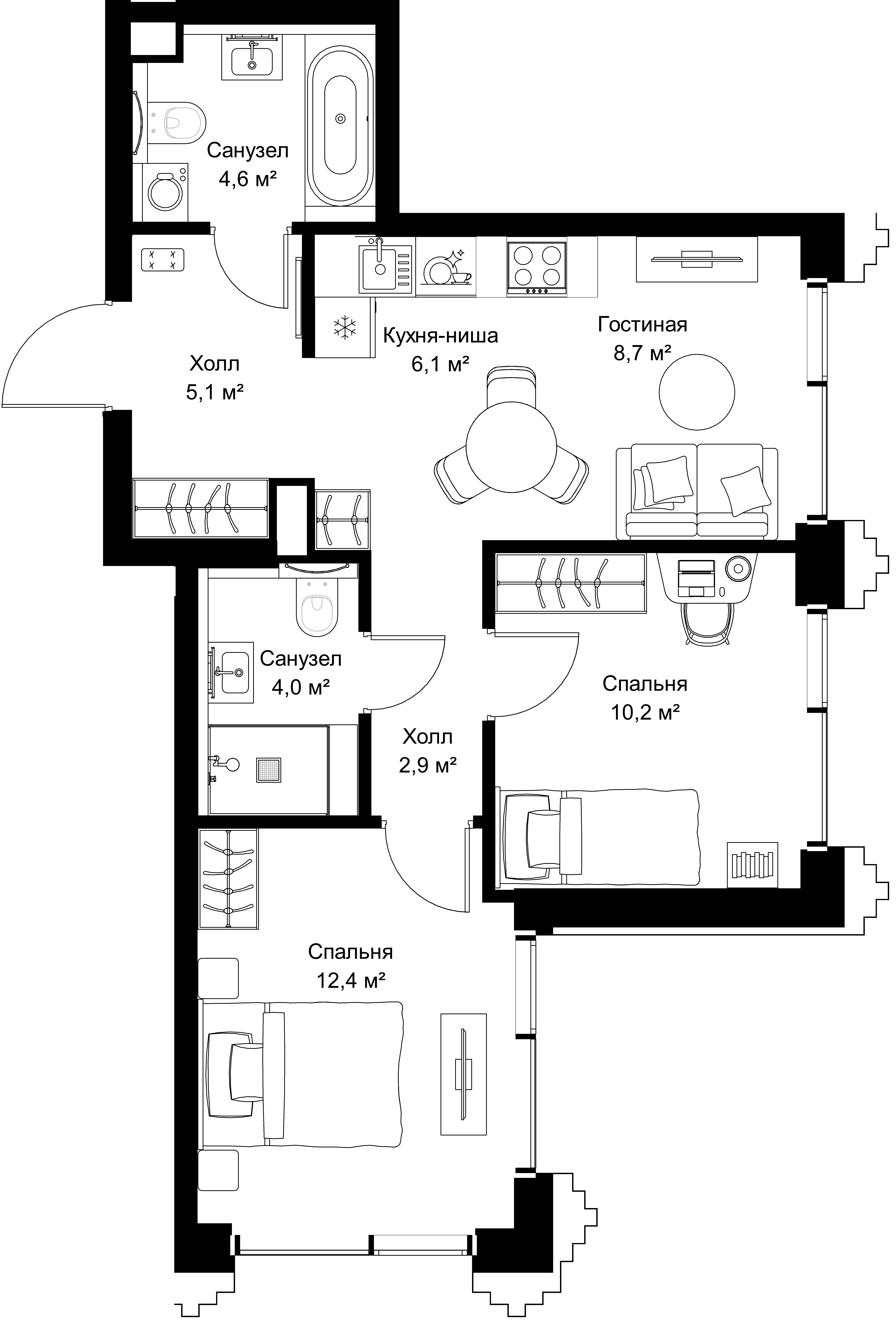 2-комнатная, 54 м² — 27 081 000 ₽