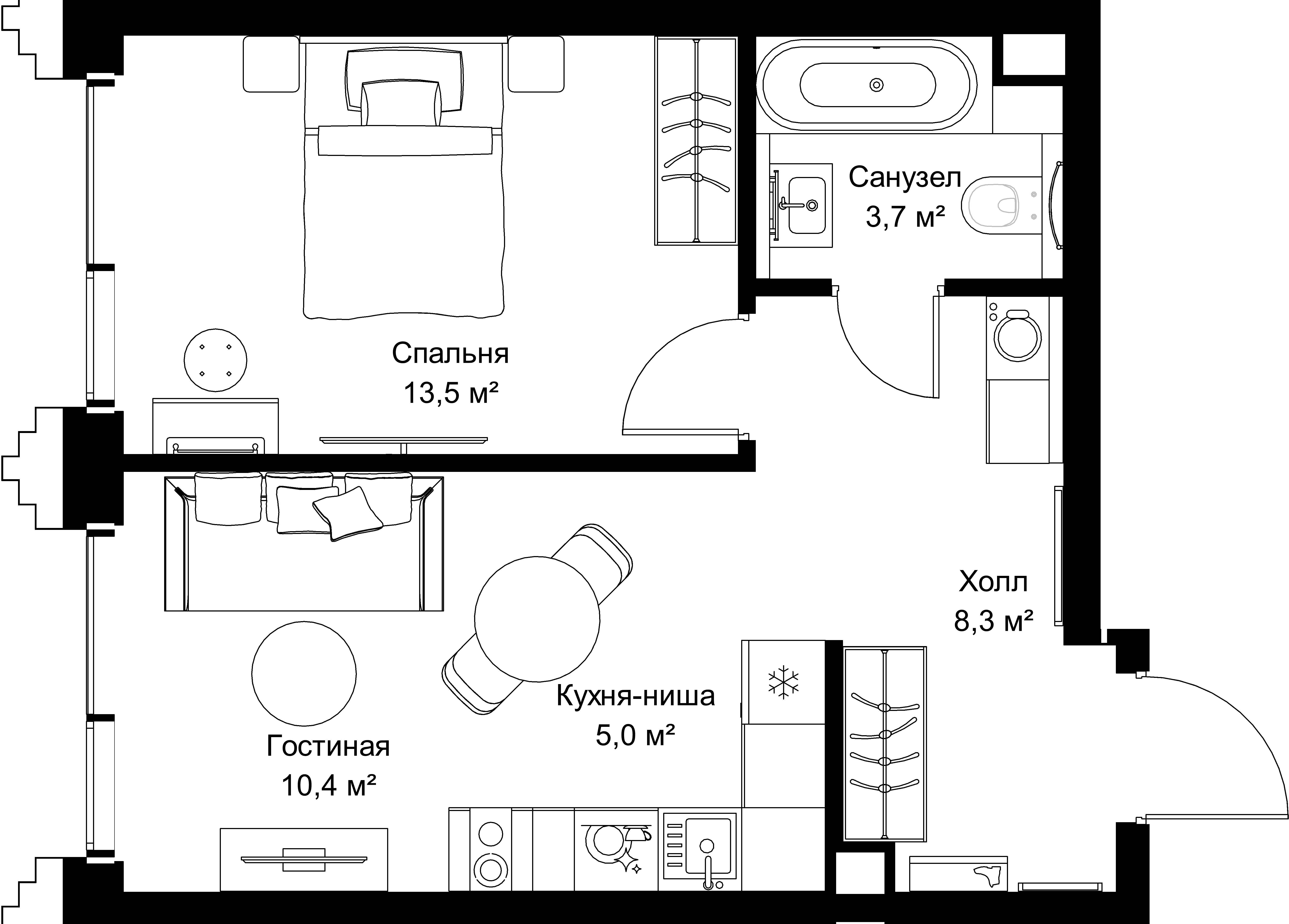 1-комнатная, 40,9 м² — 22 458 190 ₽