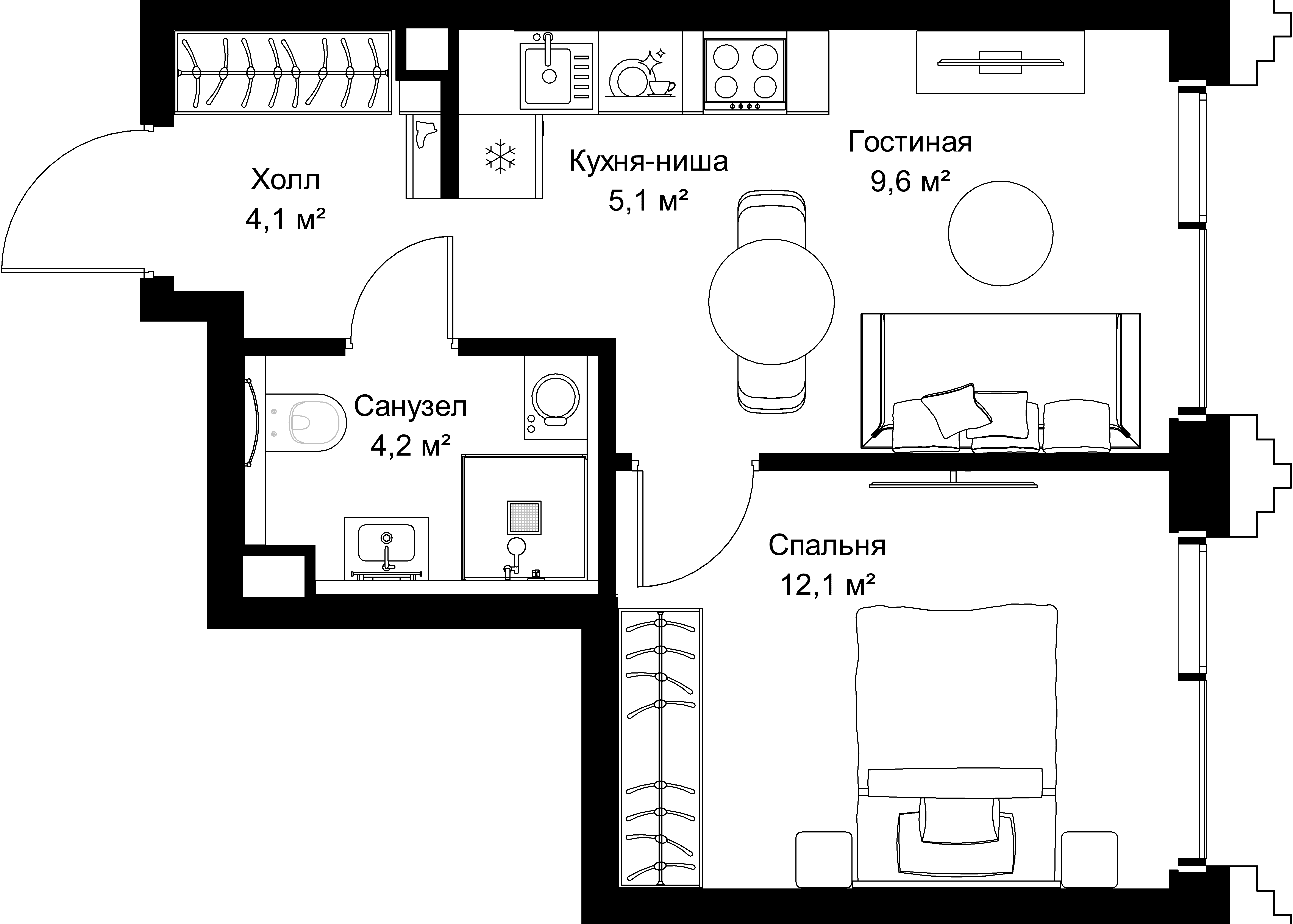 1-комнатная, 35,1 м² — 22 316 580 ₽