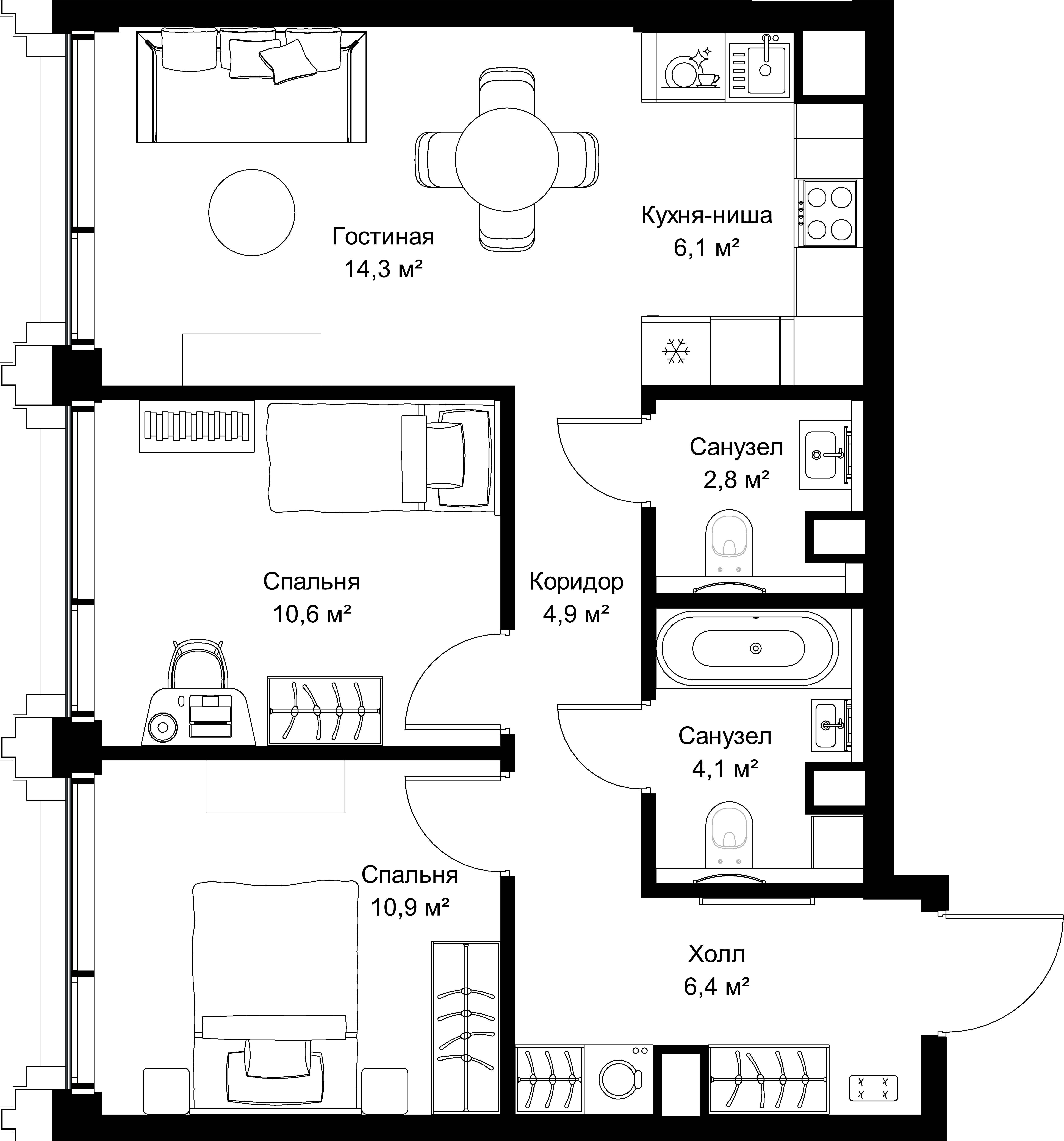2-комнатная, 60,1 м² — 29 271 705 ₽