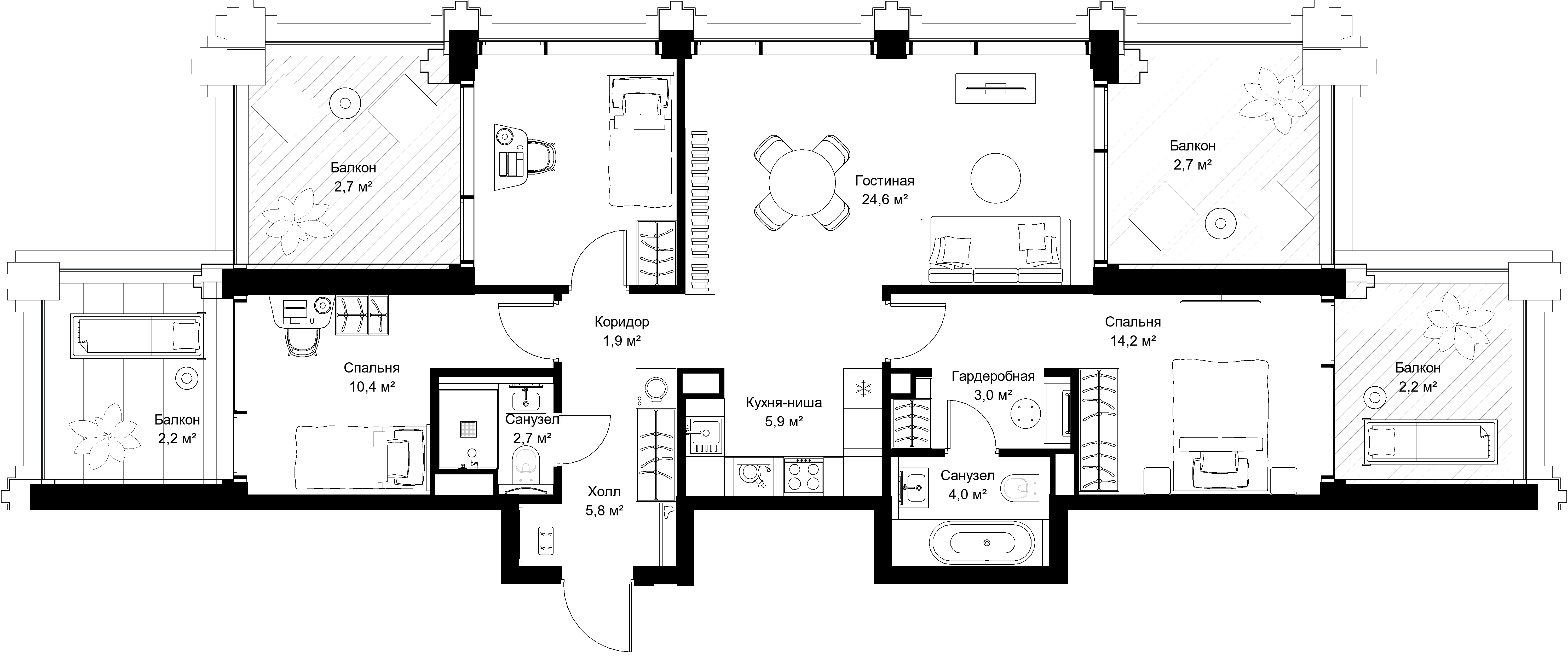 3-комнатная, 92,8 м² — 61 920 800 ₽
