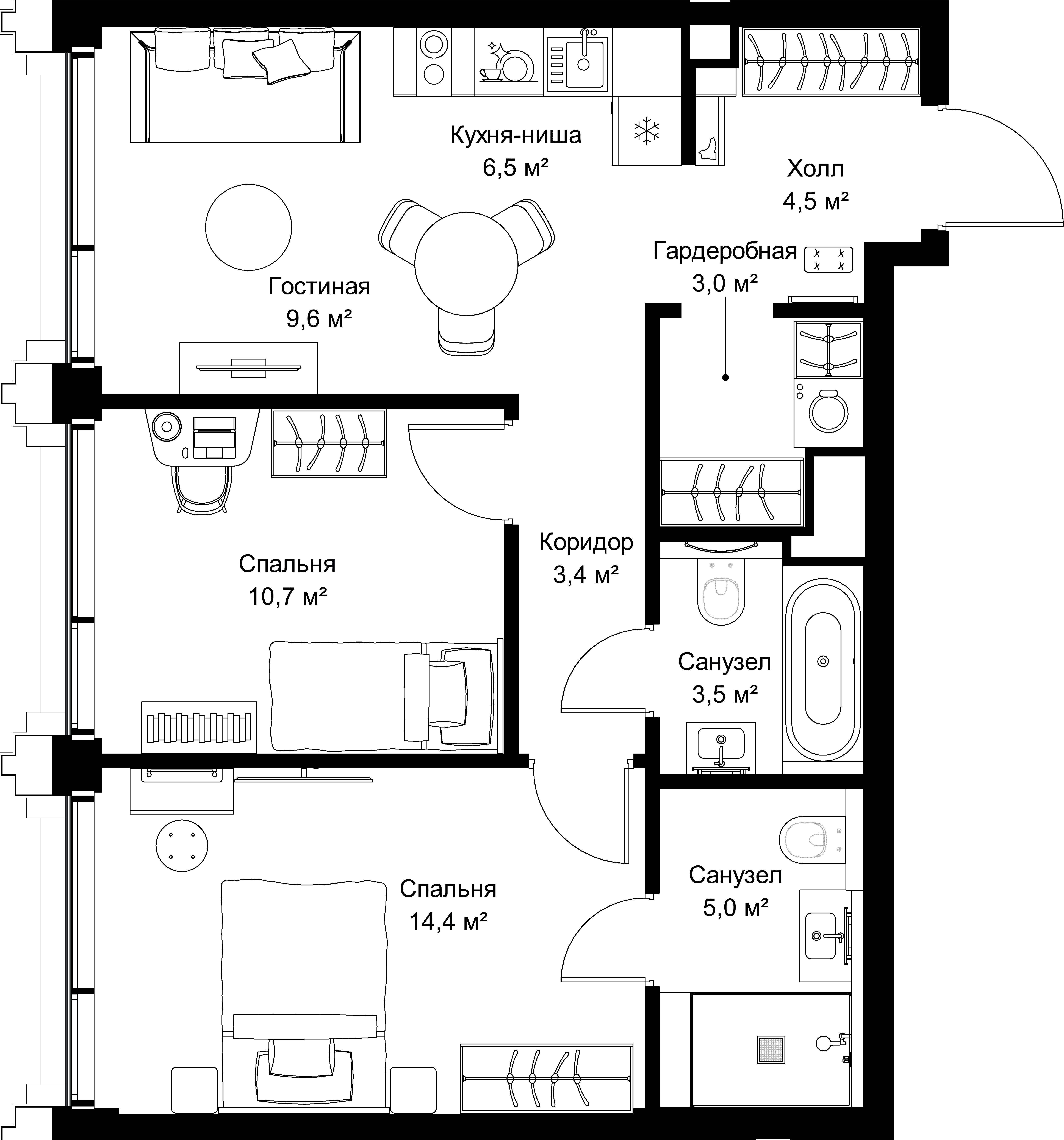 2-комнатная, 60,6 м² — 29 927 310 ₽